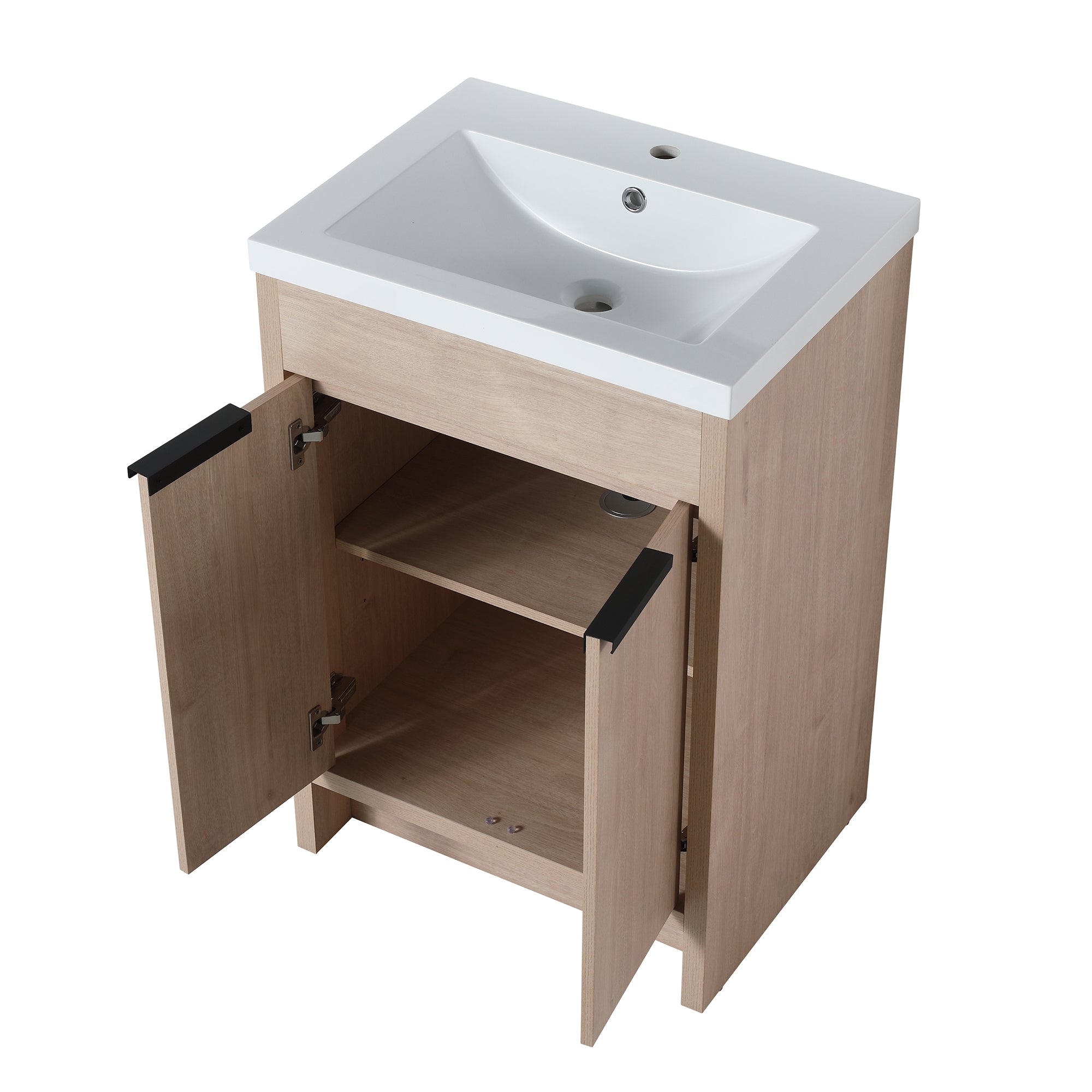 24 in. Freestanding Plywood Bathroom Vanity Set in Plain Light Oak with Integrated Sink