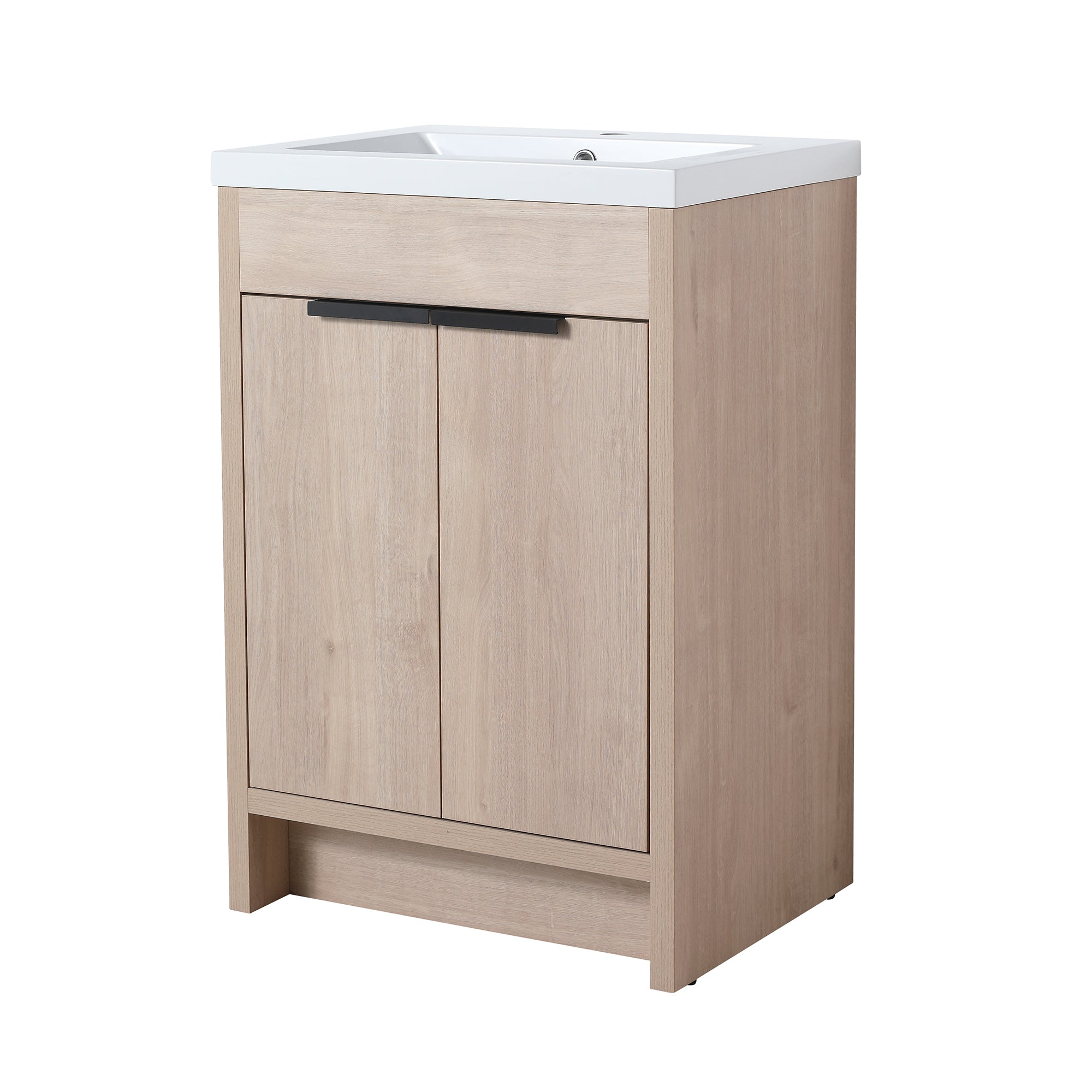 24 in. Freestanding Plywood Bathroom Vanity Set in Plain Light Oak with Integrated Sink