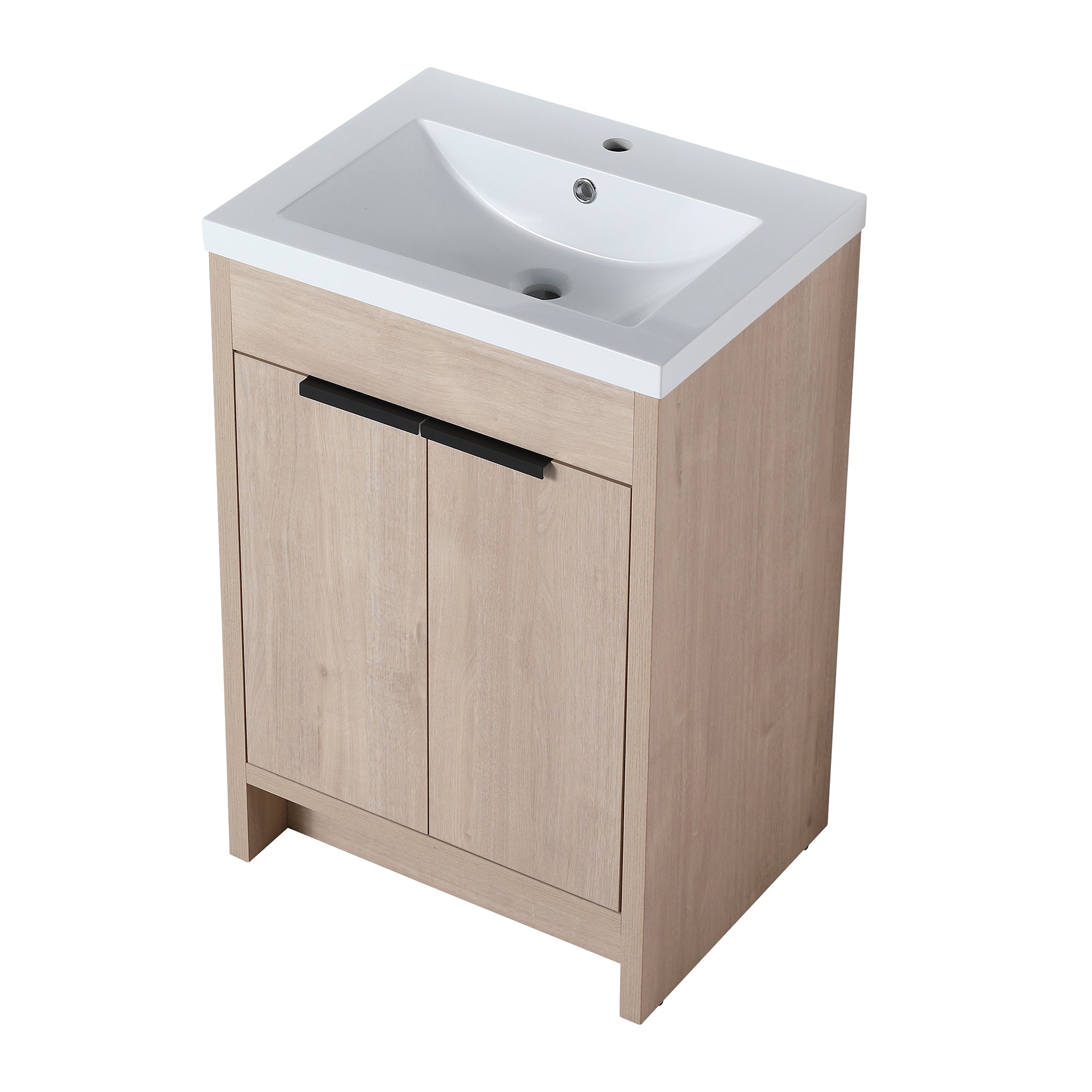 24 in. Freestanding Plywood Bathroom Vanity Set in Plain Light Oak with Integrated Sink