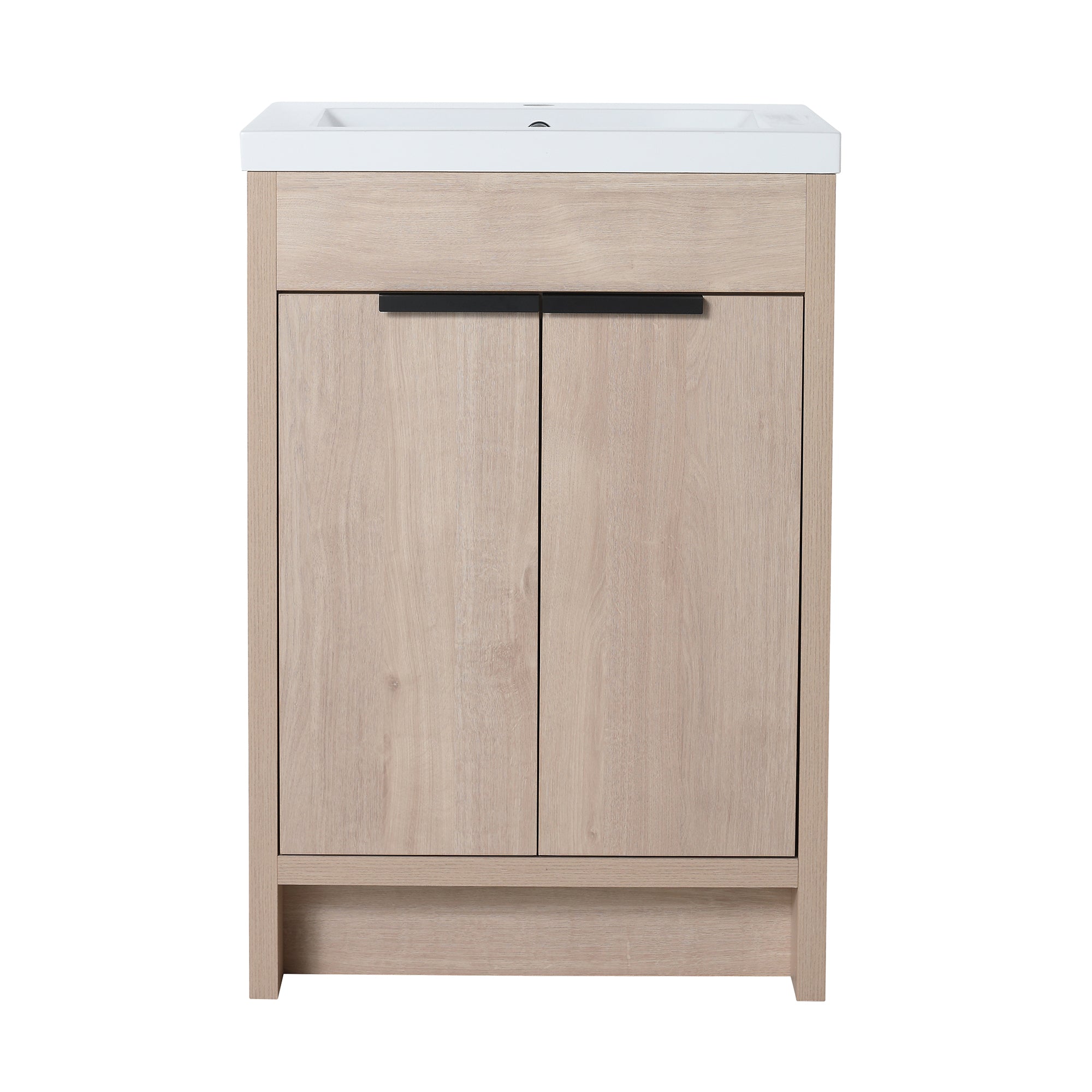 24 in. Freestanding Plywood Bathroom Vanity Set in Plain Light Oak with Integrated Sink