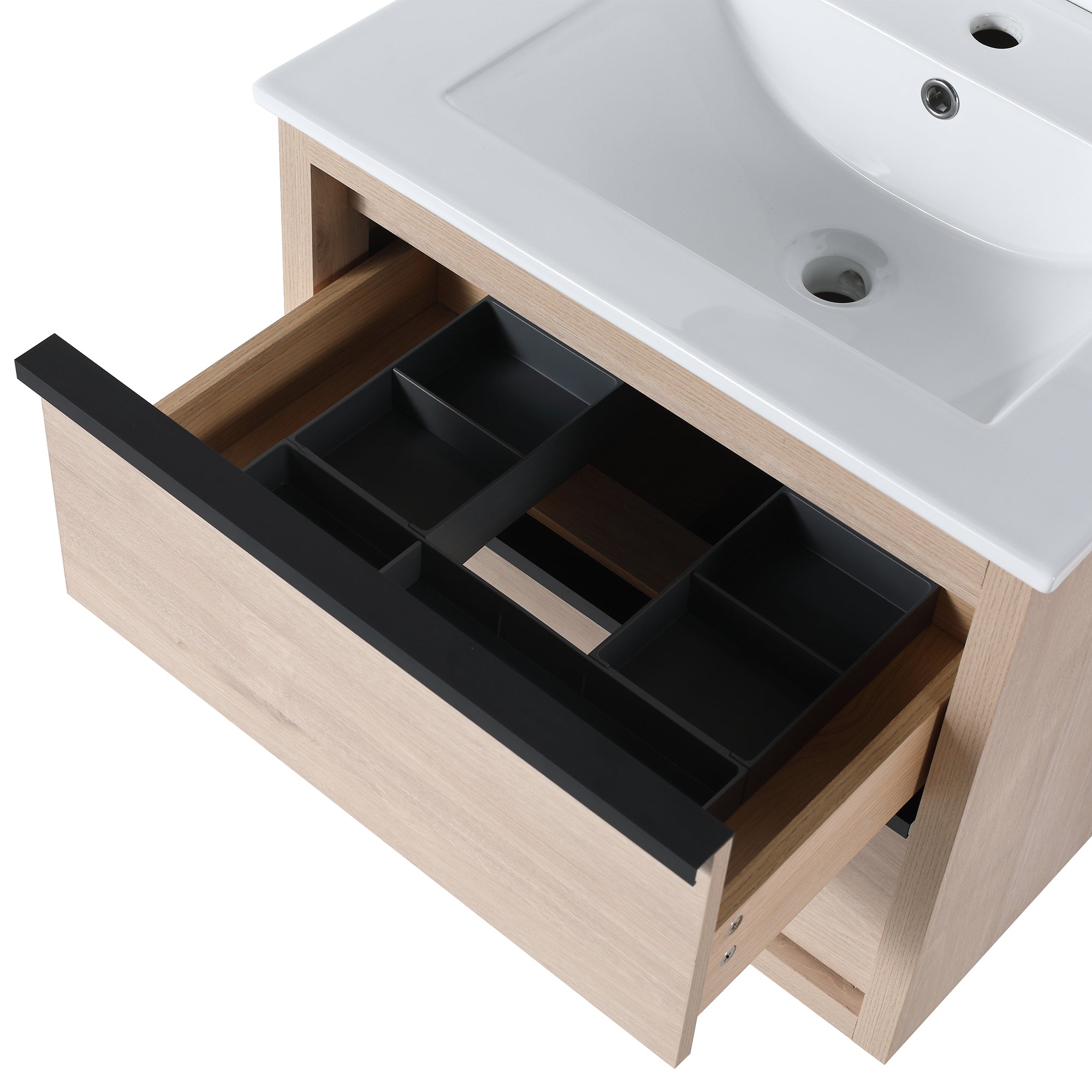 Wall-Mounted Plywood Bathroom Vanity Set in Plain Light Oak with Integrated Sink