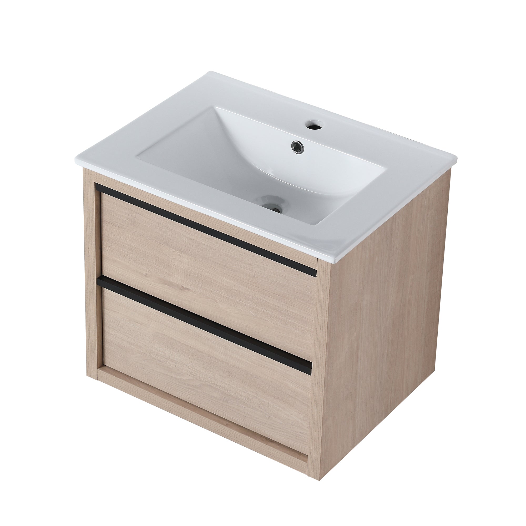 Wall-Mounted Plywood Bathroom Vanity Set in Plain Light Oak with Integrated Sink