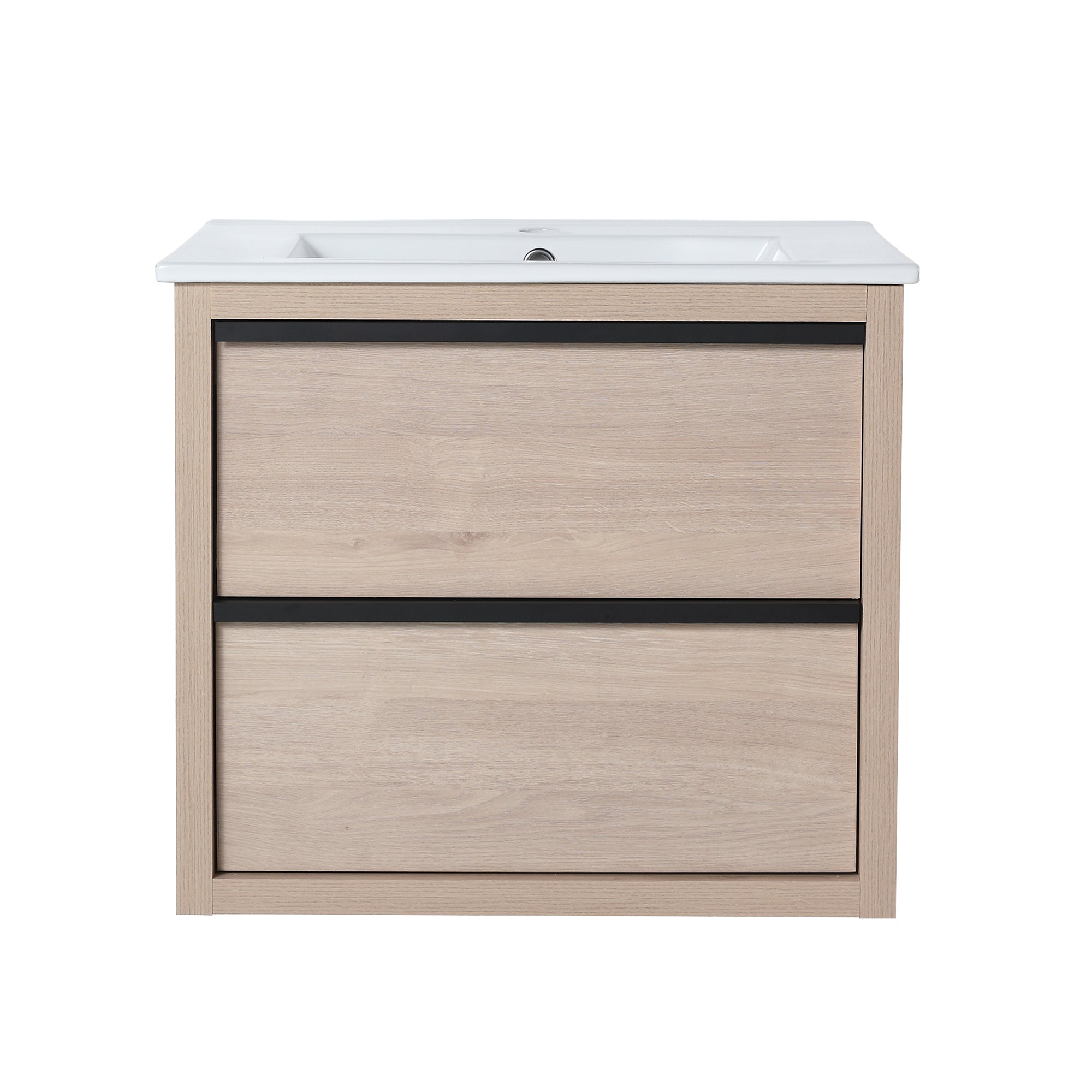 Wall-Mounted Plywood Bathroom Vanity Set in Plain Light Oak with Integrated Sink