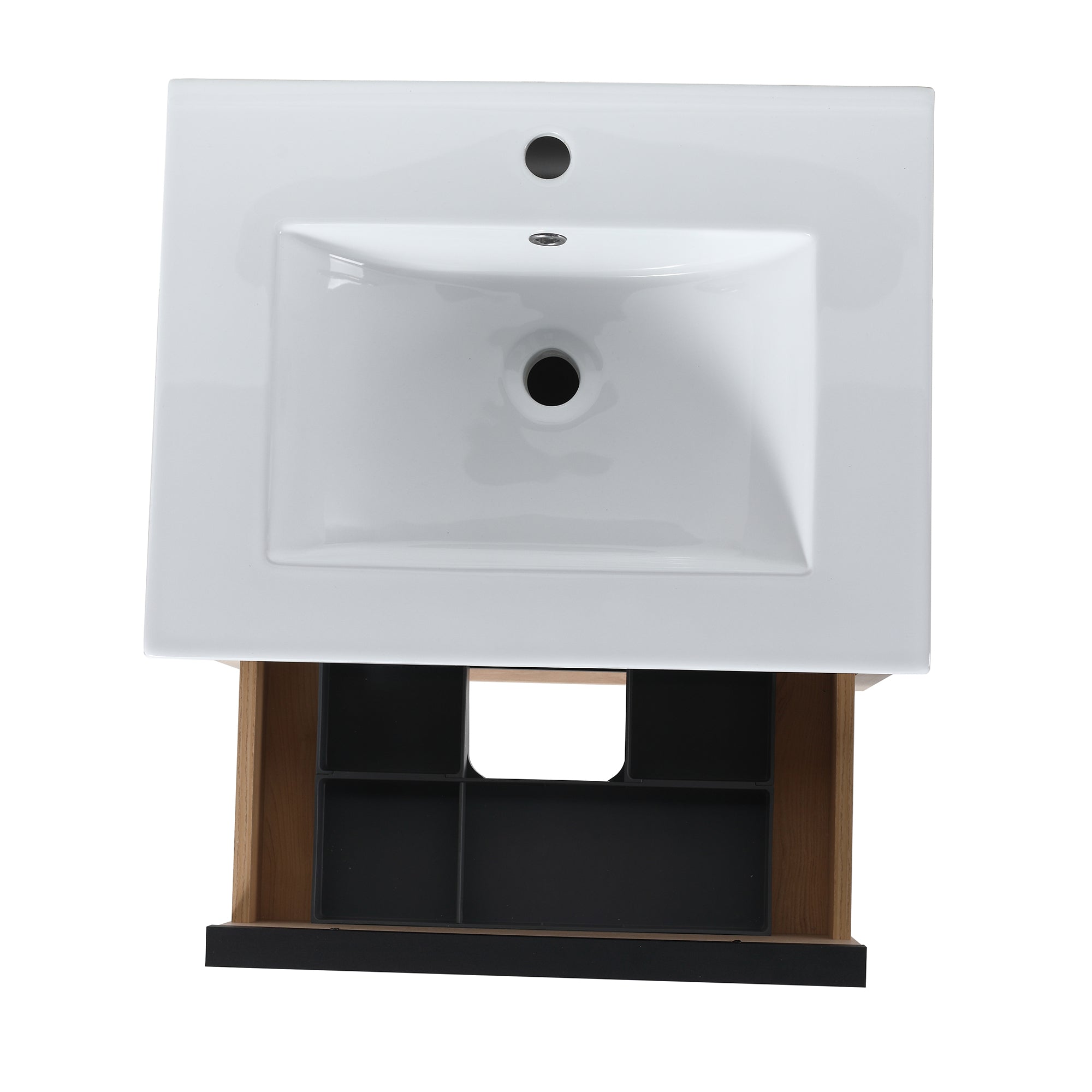 Wall-Mounted Plywood Bathroom Vanity Set in Plain Light Oak with Integrated Sink