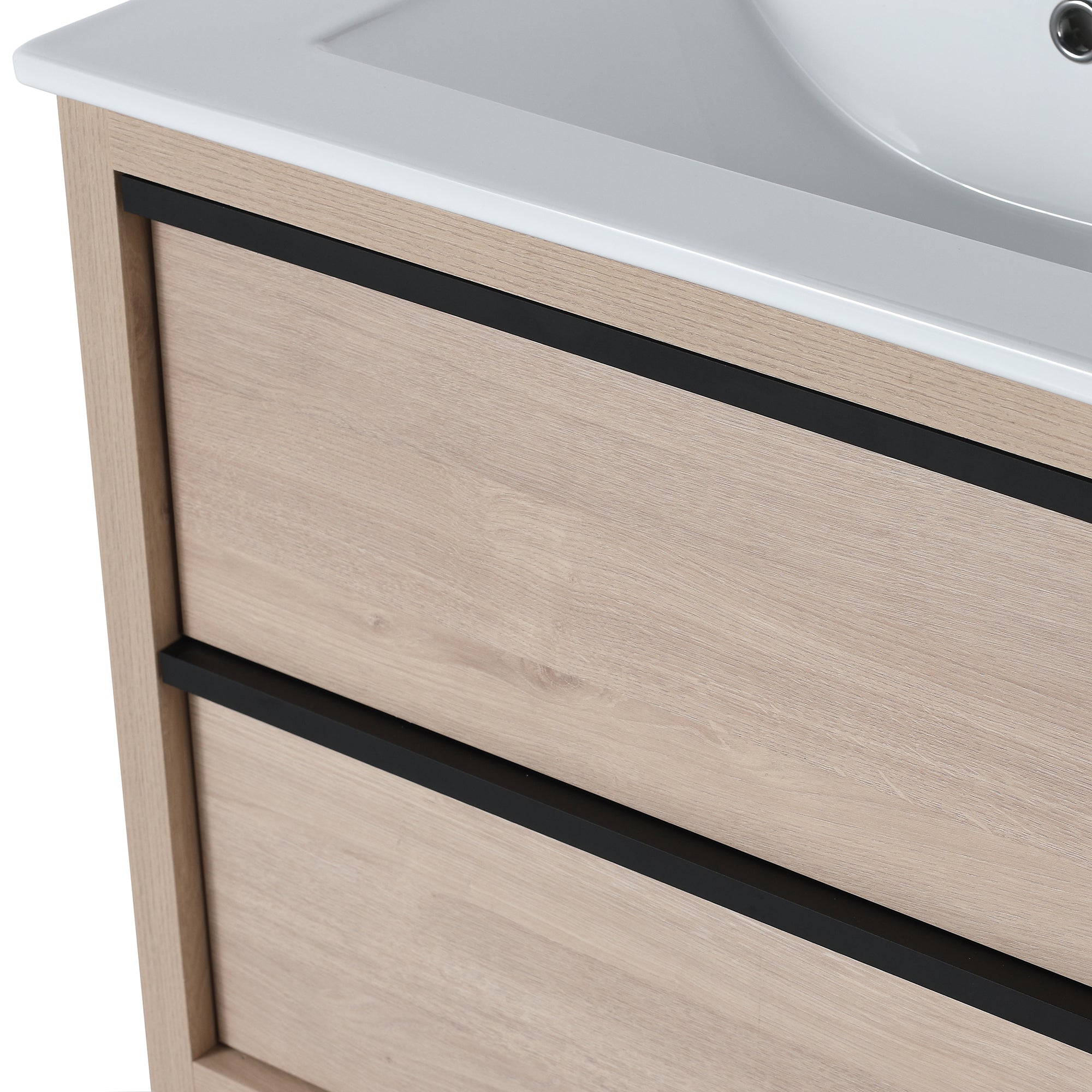 Wall-Mounted Plywood Bathroom Vanity Set in Plain Light Oak with Integrated Sink