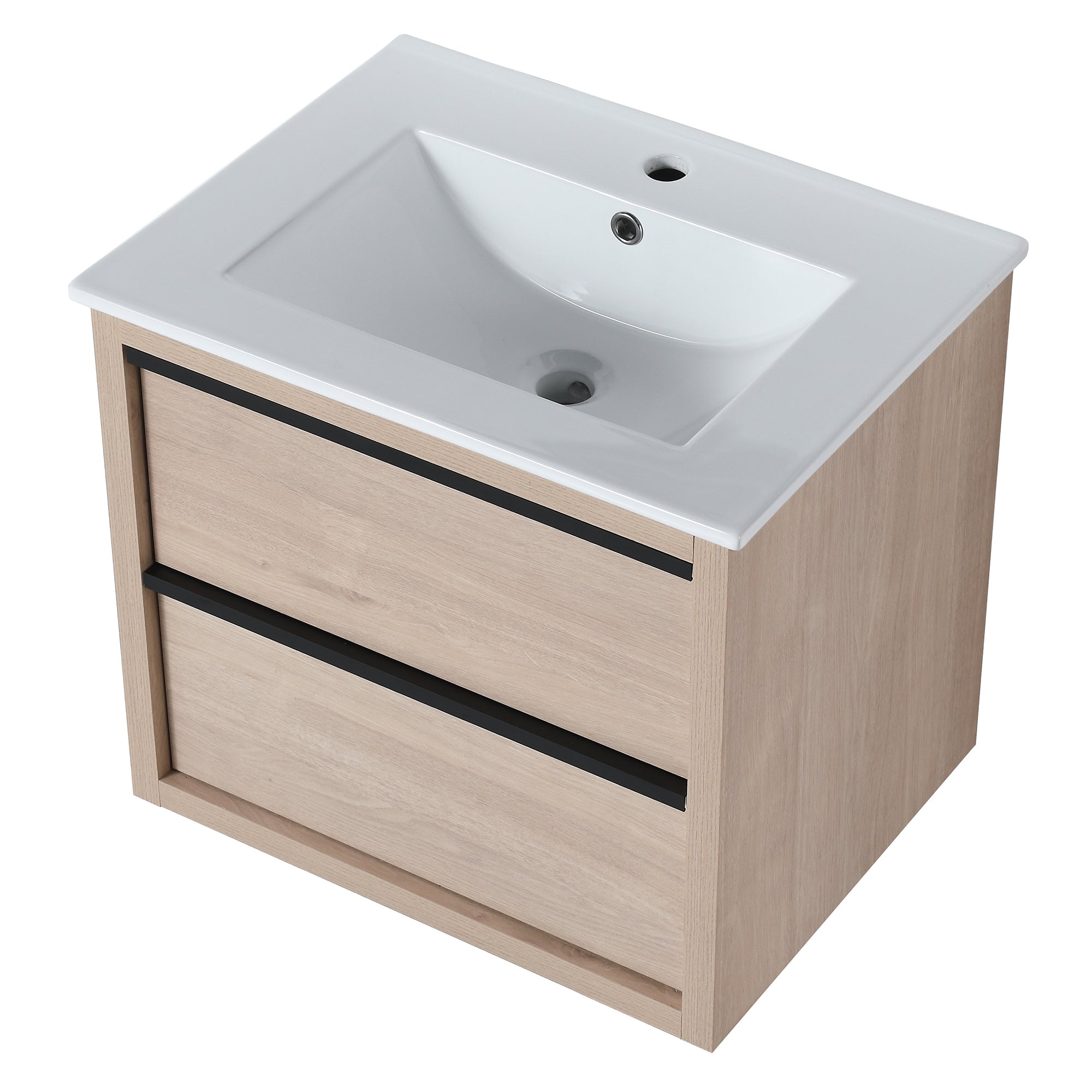 Wall-Mounted Plywood Bathroom Vanity Set in Plain Light Oak with Integrated Sink