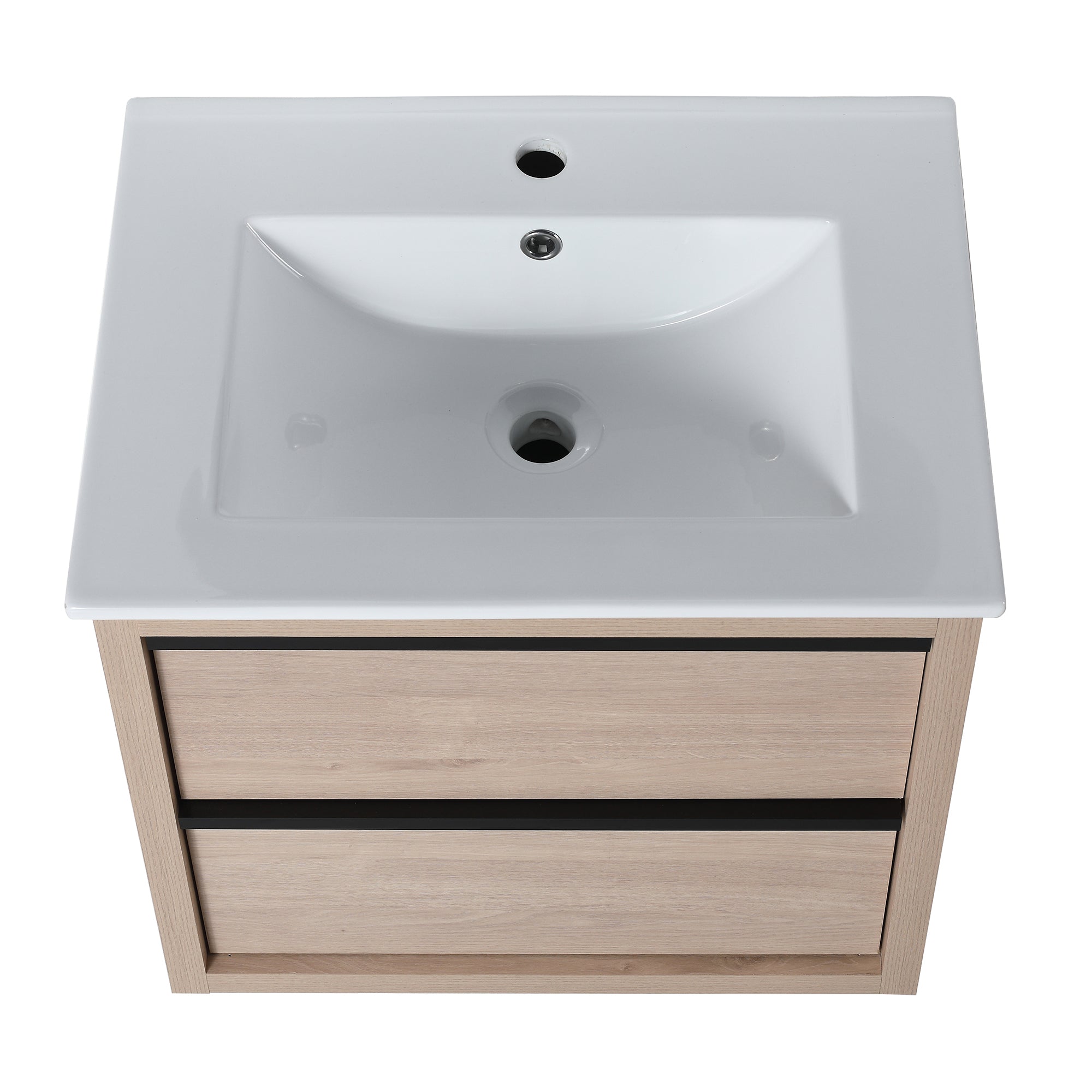 Wall-Mounted Plywood Bathroom Vanity Set in Plain Light Oak with Integrated Sink