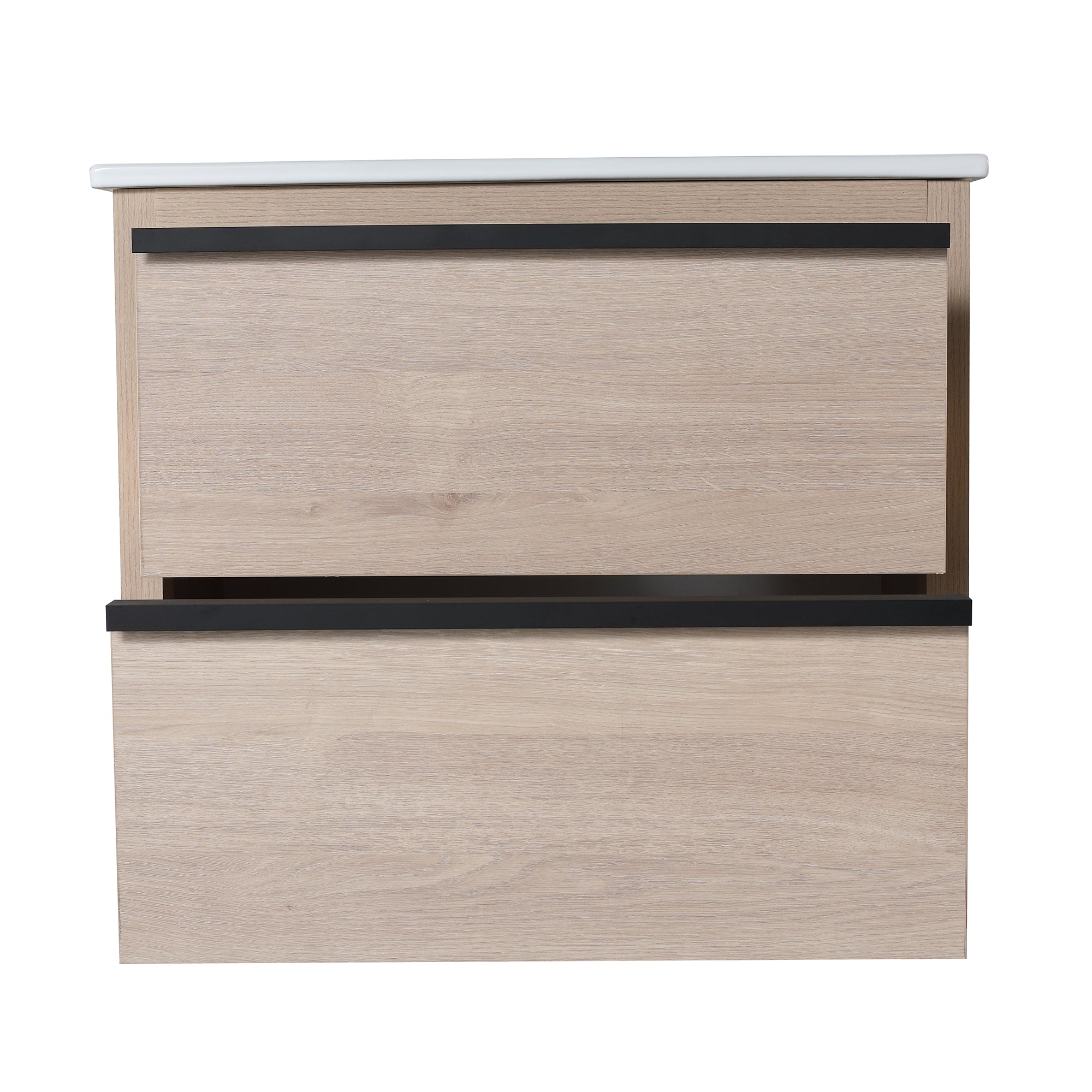 Wall-Mounted Plywood Bathroom Vanity Set in Plain Light Oak with Integrated Sink