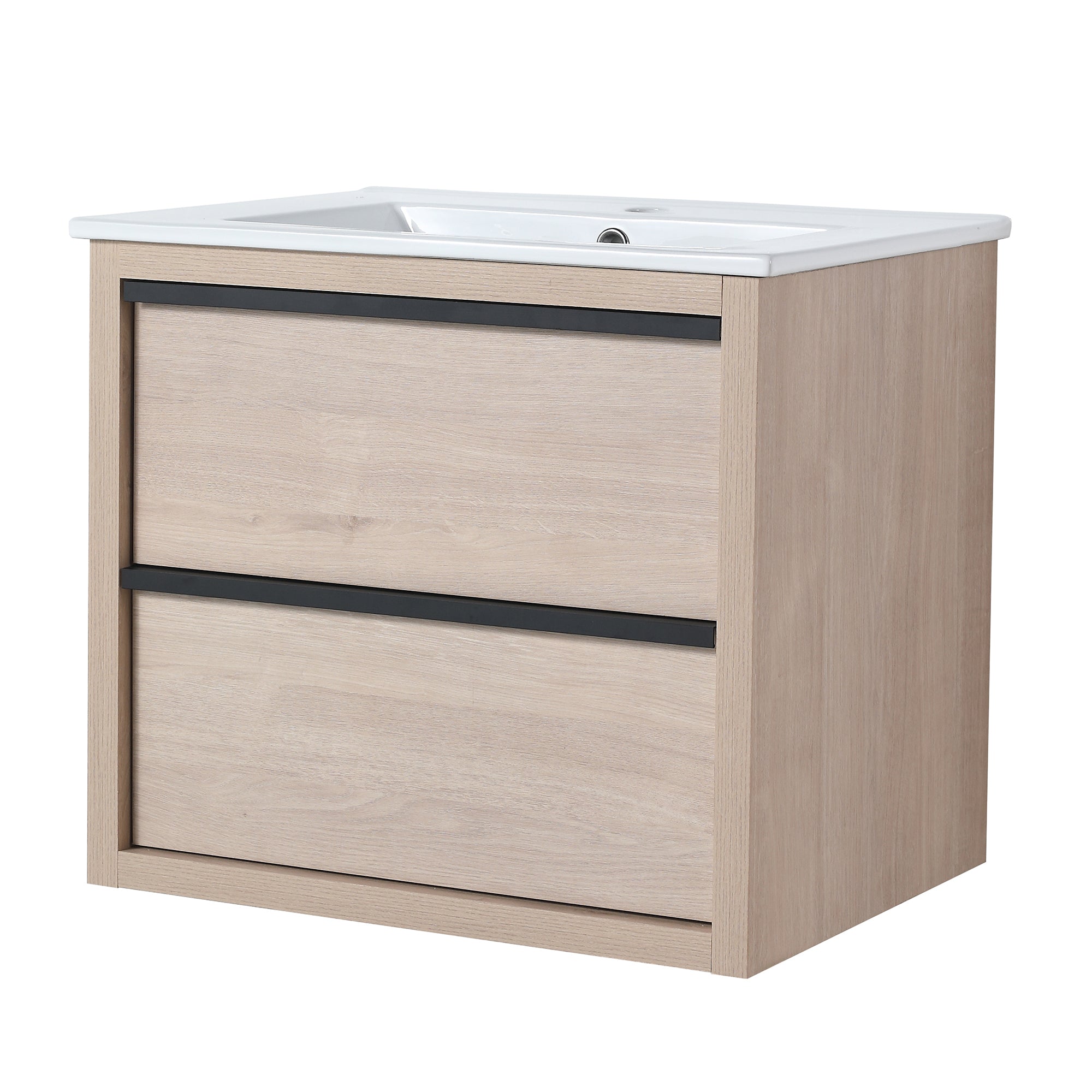 Wall-Mounted Plywood Bathroom Vanity Set in Plain Light Oak with Integrated Sink