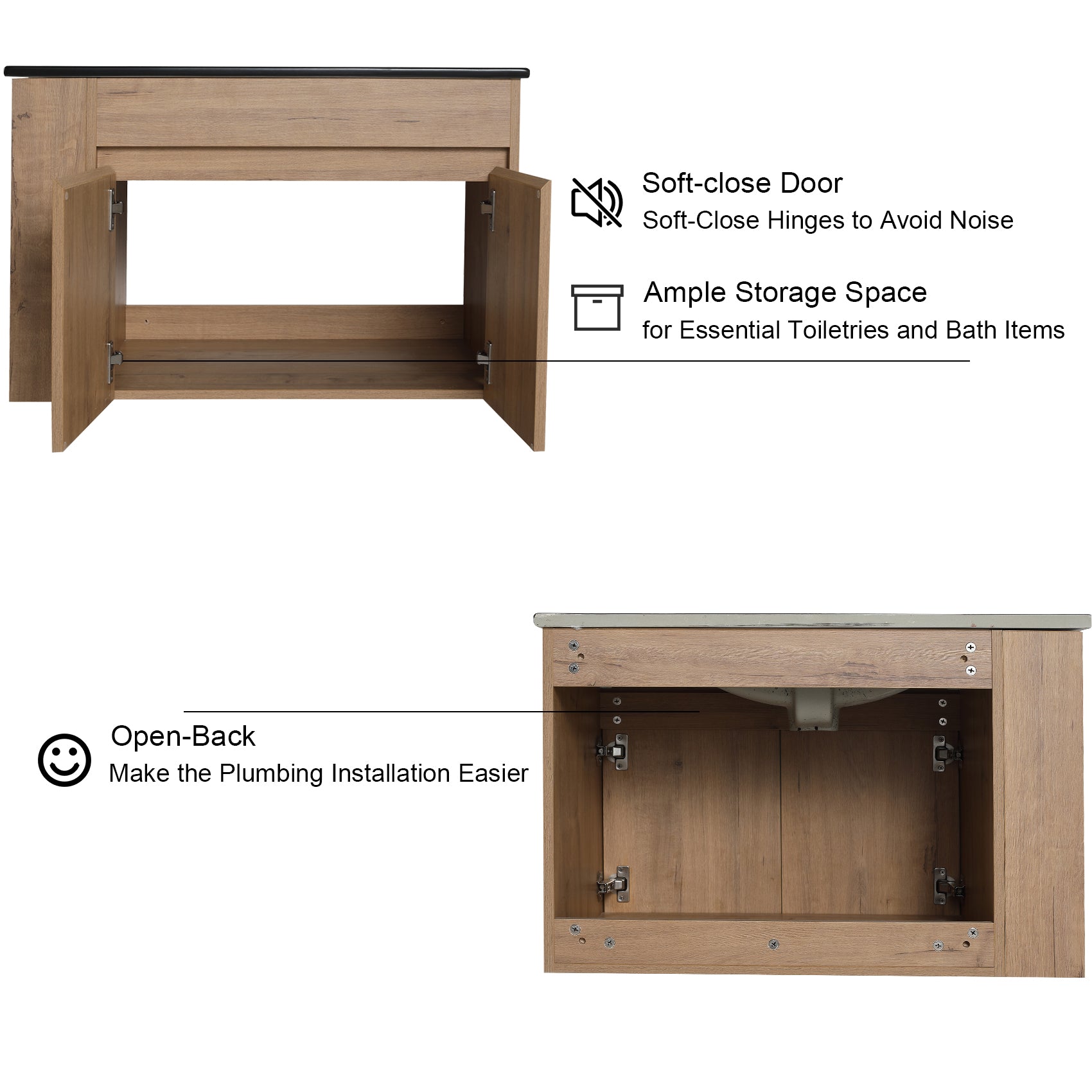 30 inch Plywood Wall-Mounted Bathroom Vanity Set with Integrated Ceramic Sink