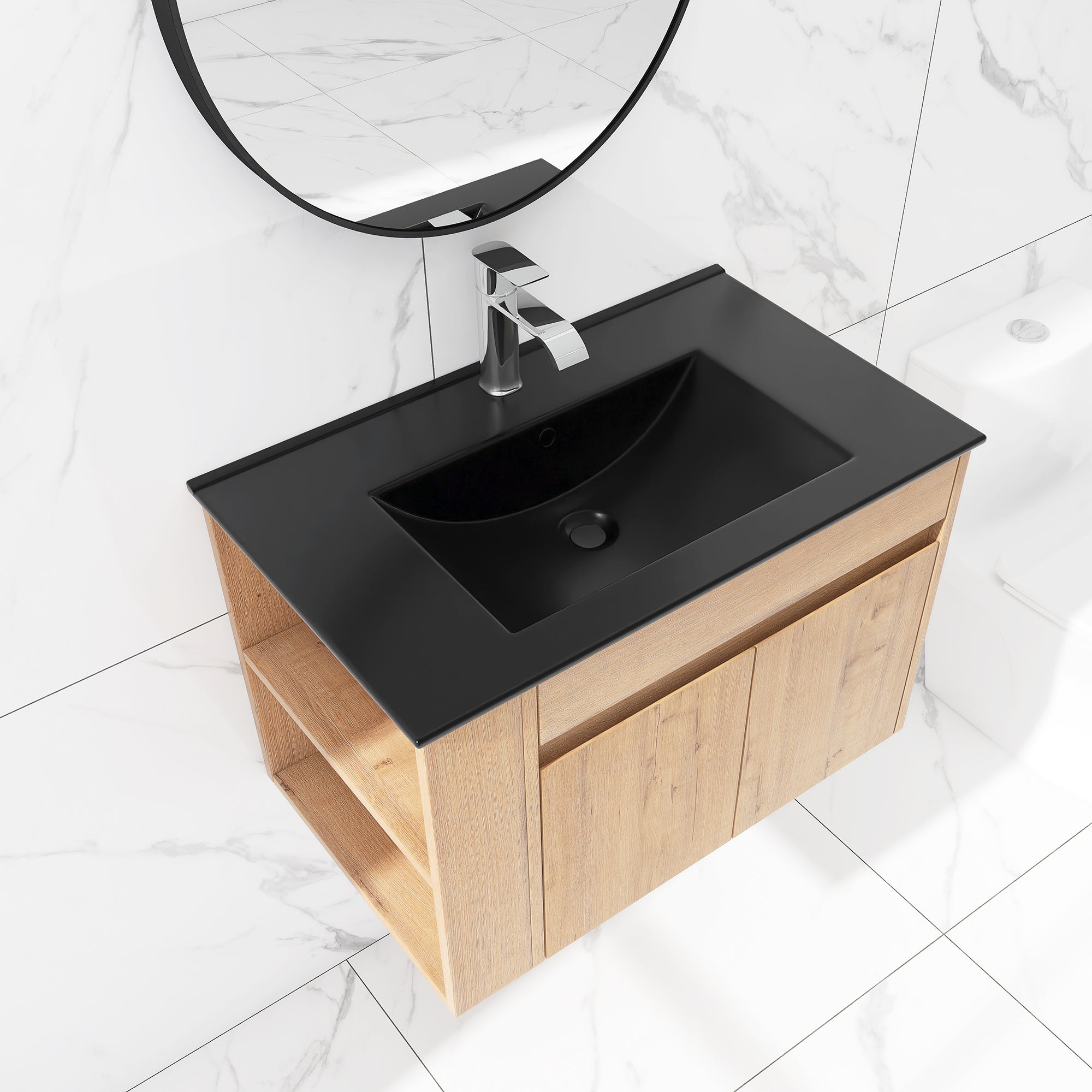 30 inch Plywood Wall-Mounted Bathroom Vanity Set with Integrated Ceramic Sink