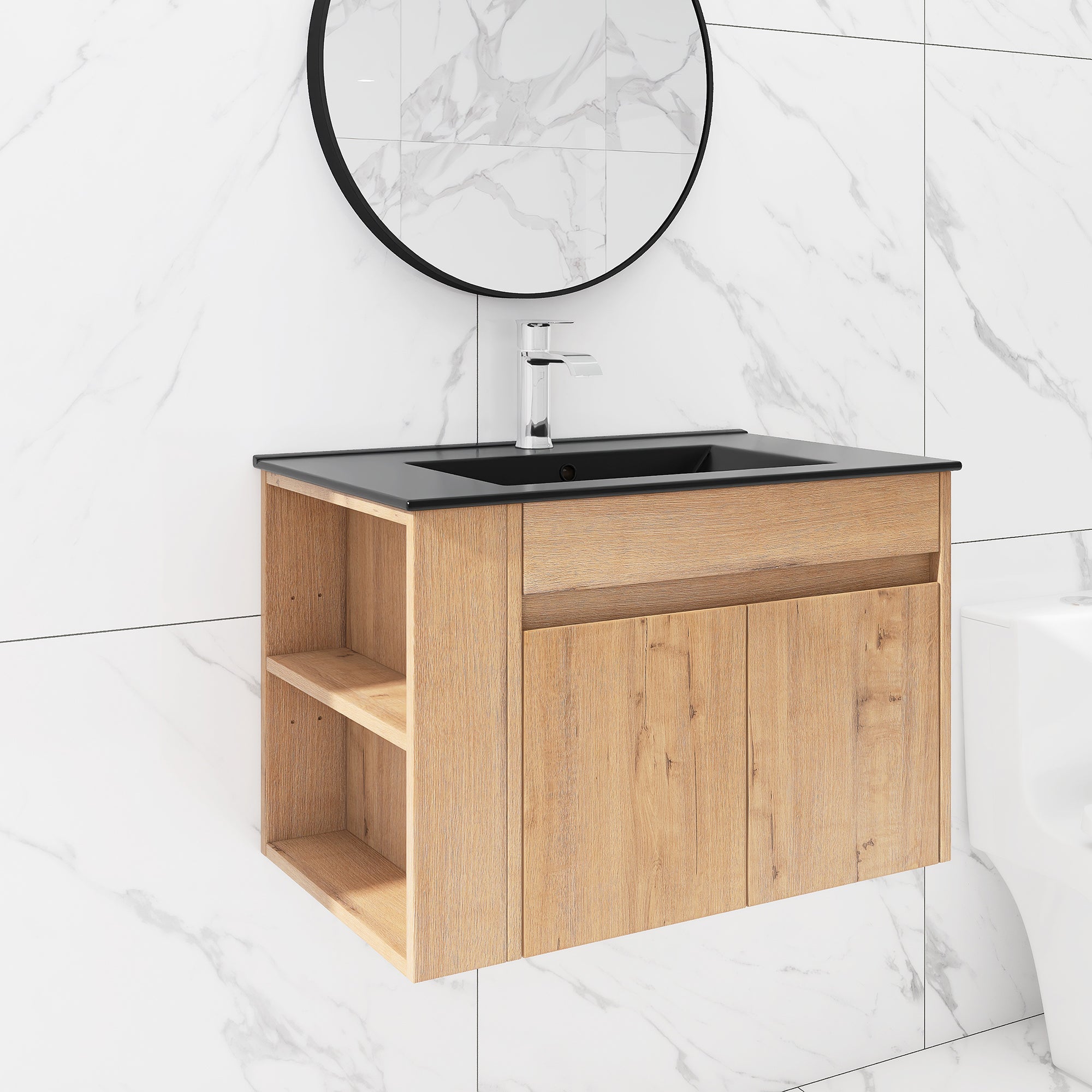 30 inch Plywood Wall-Mounted Bathroom Vanity Set with Integrated Ceramic Sink