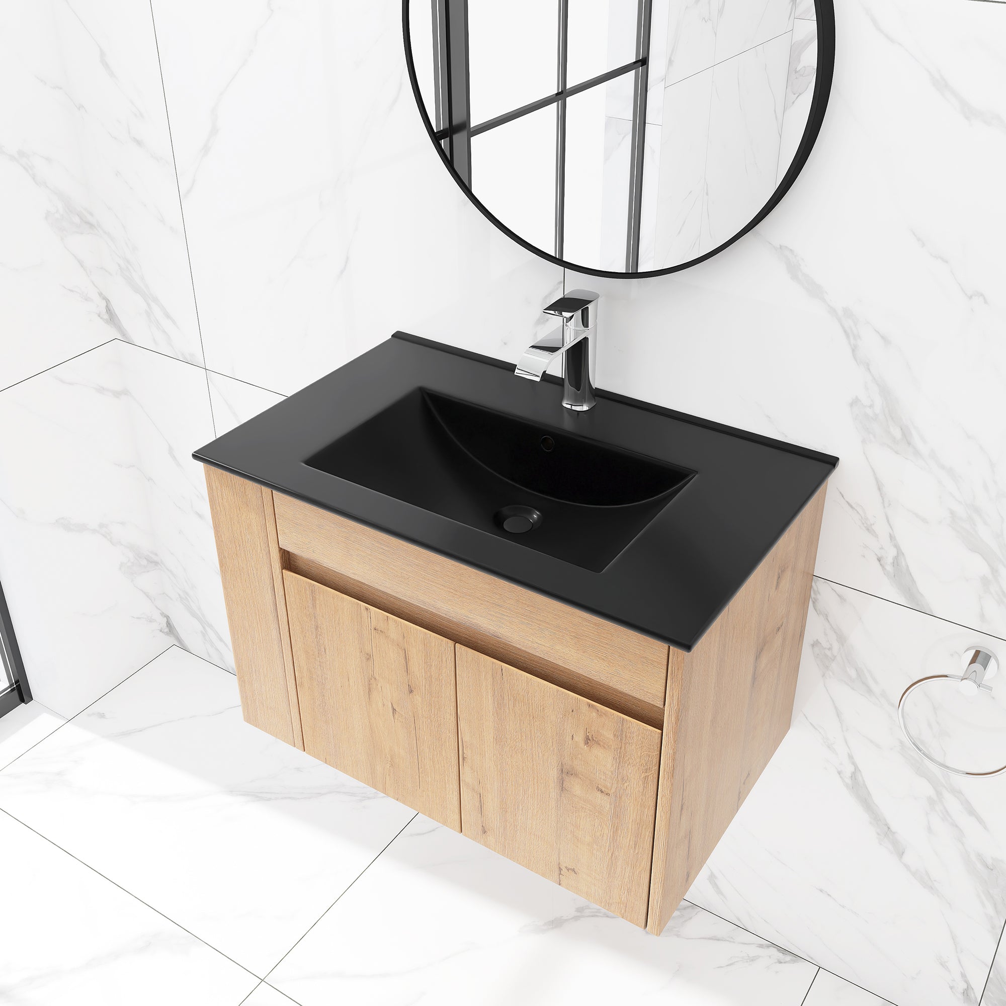 30 inch Plywood Wall-Mounted Bathroom Vanity Set with Integrated Ceramic Sink