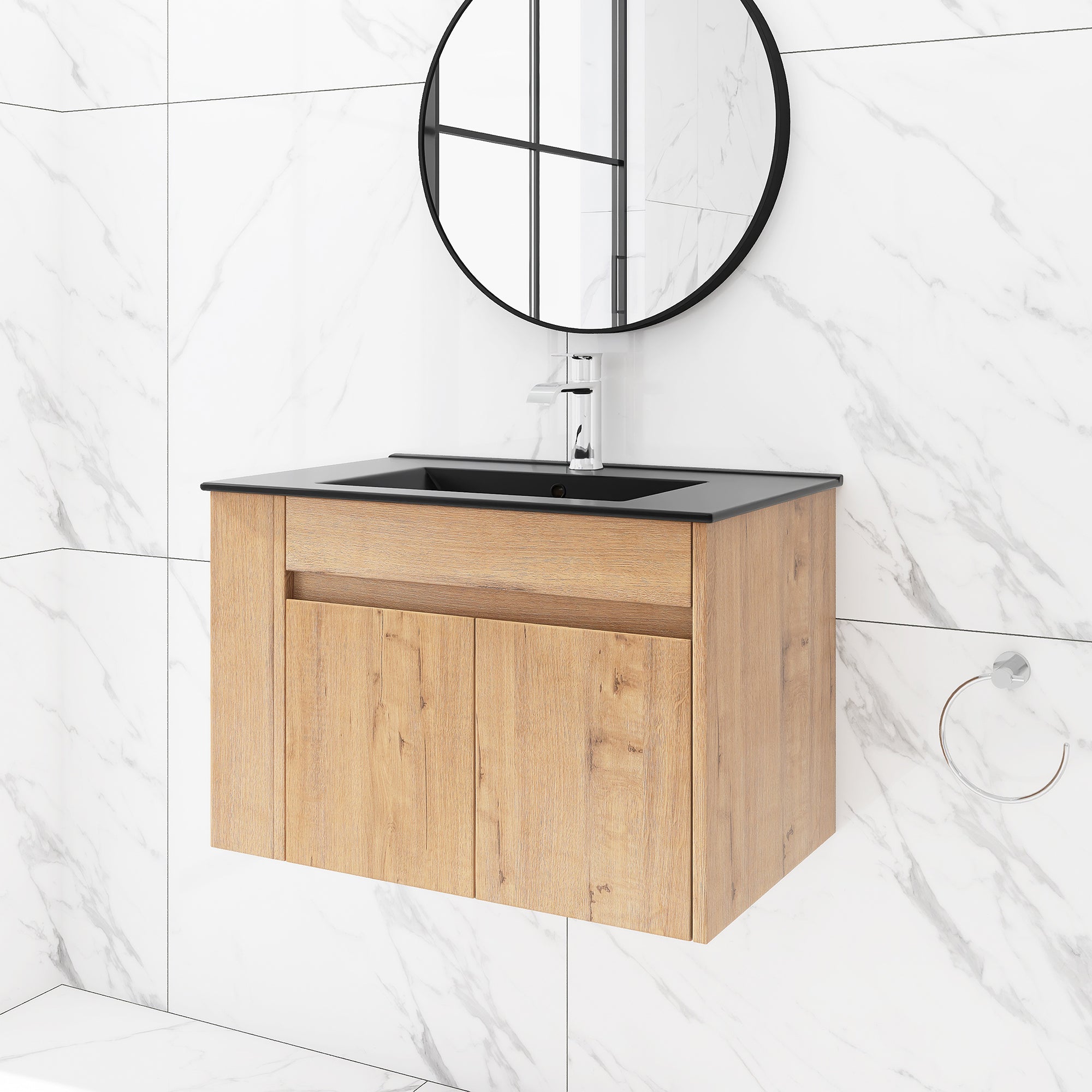 30 inch Plywood Wall-Mounted Bathroom Vanity Set with Integrated Ceramic Sink