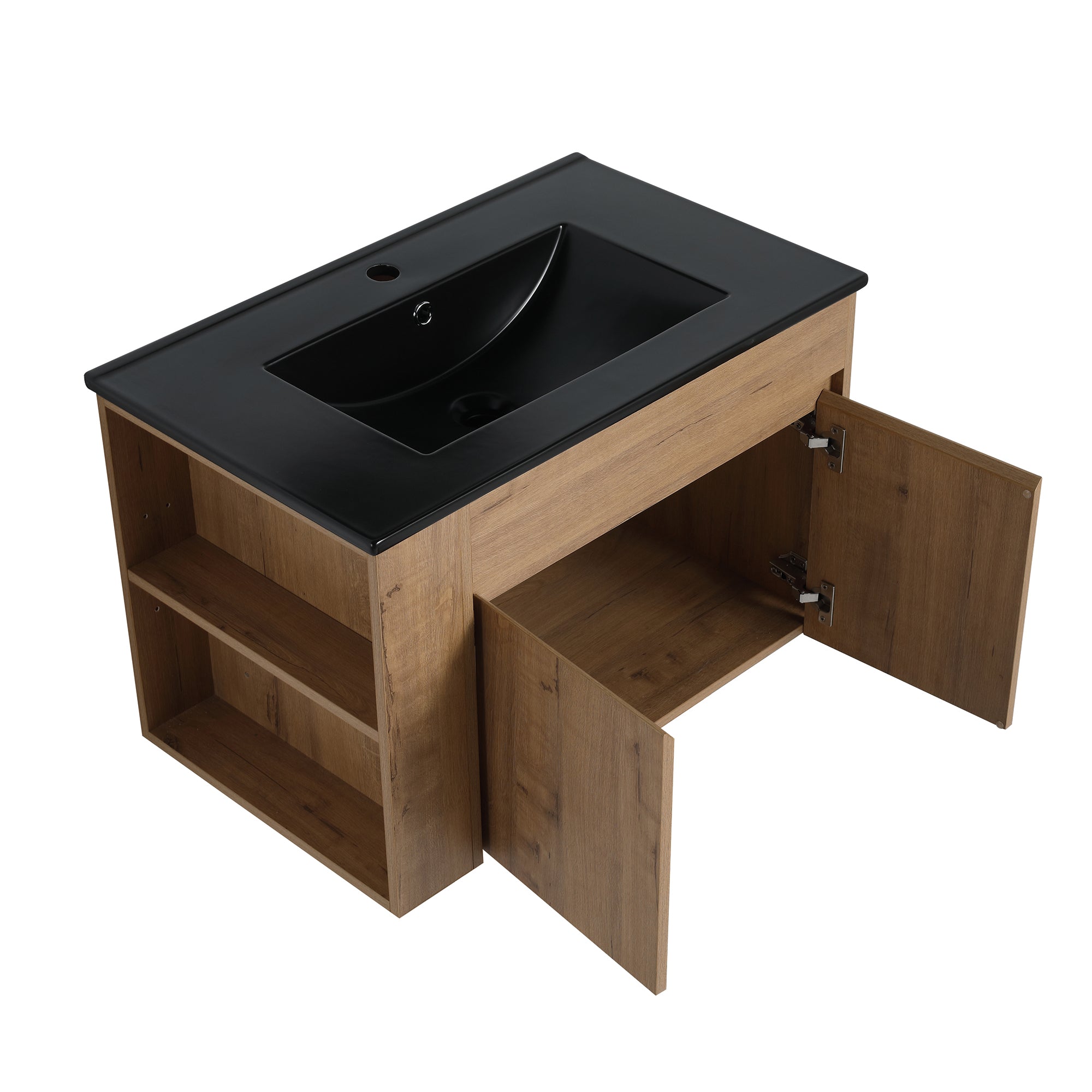 30 inch Plywood Wall-Mounted Bathroom Vanity Set with Integrated Ceramic Sink