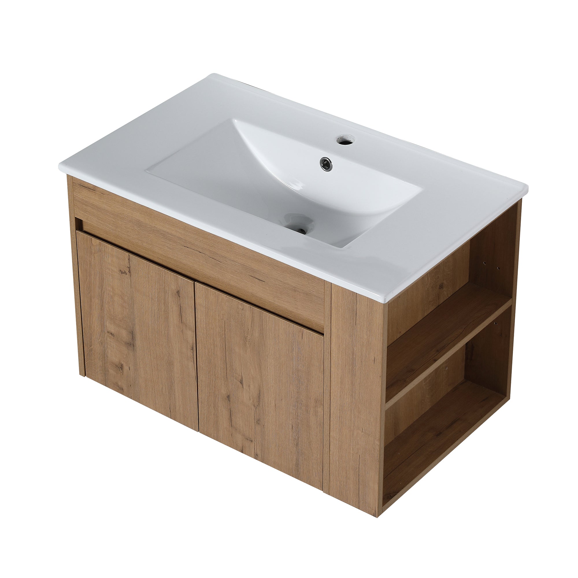 30 inch Plywood Wall-Mounted Bathroom Vanity Set with Integrated Ceramic Sink