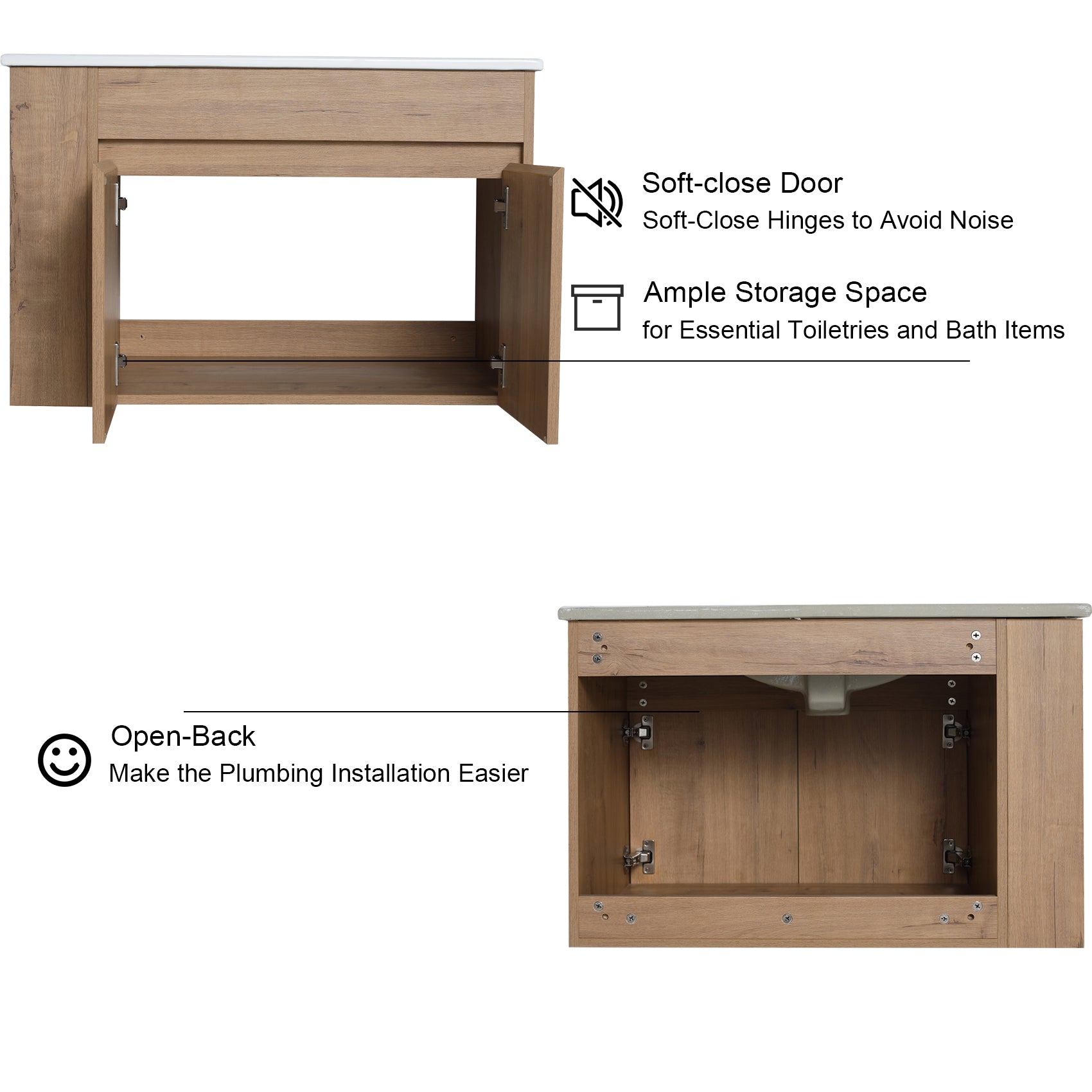 30 inch Plywood Wall-Mounted Bathroom Vanity Set with Integrated Ceramic Sink