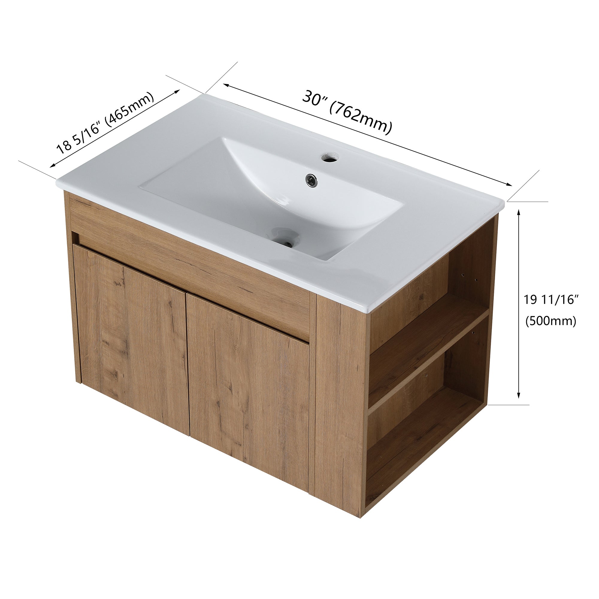 30 inch Plywood Wall-Mounted Bathroom Vanity Set with Integrated Ceramic Sink