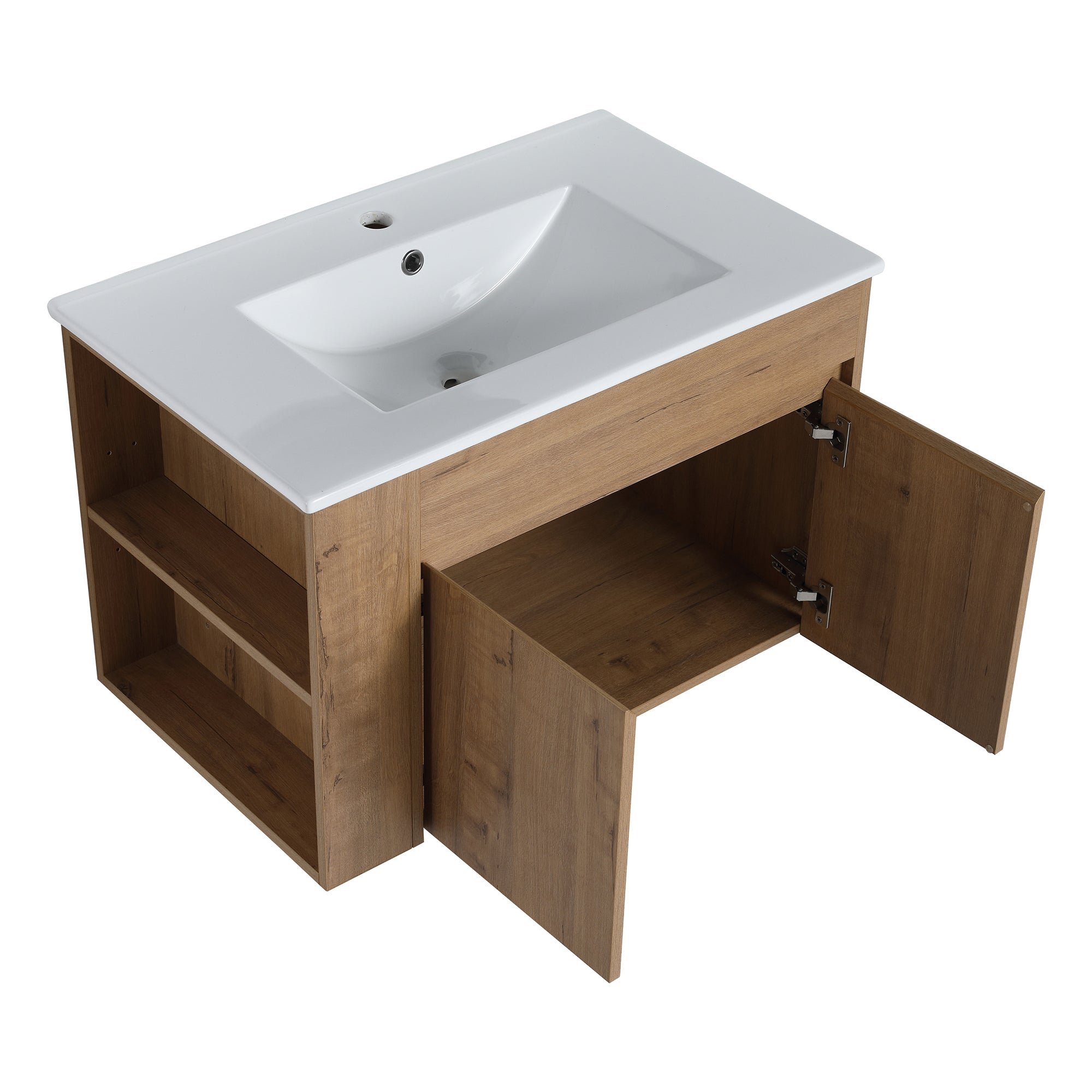 30 inch Plywood Wall-Mounted Bathroom Vanity Set with Integrated Ceramic Sink