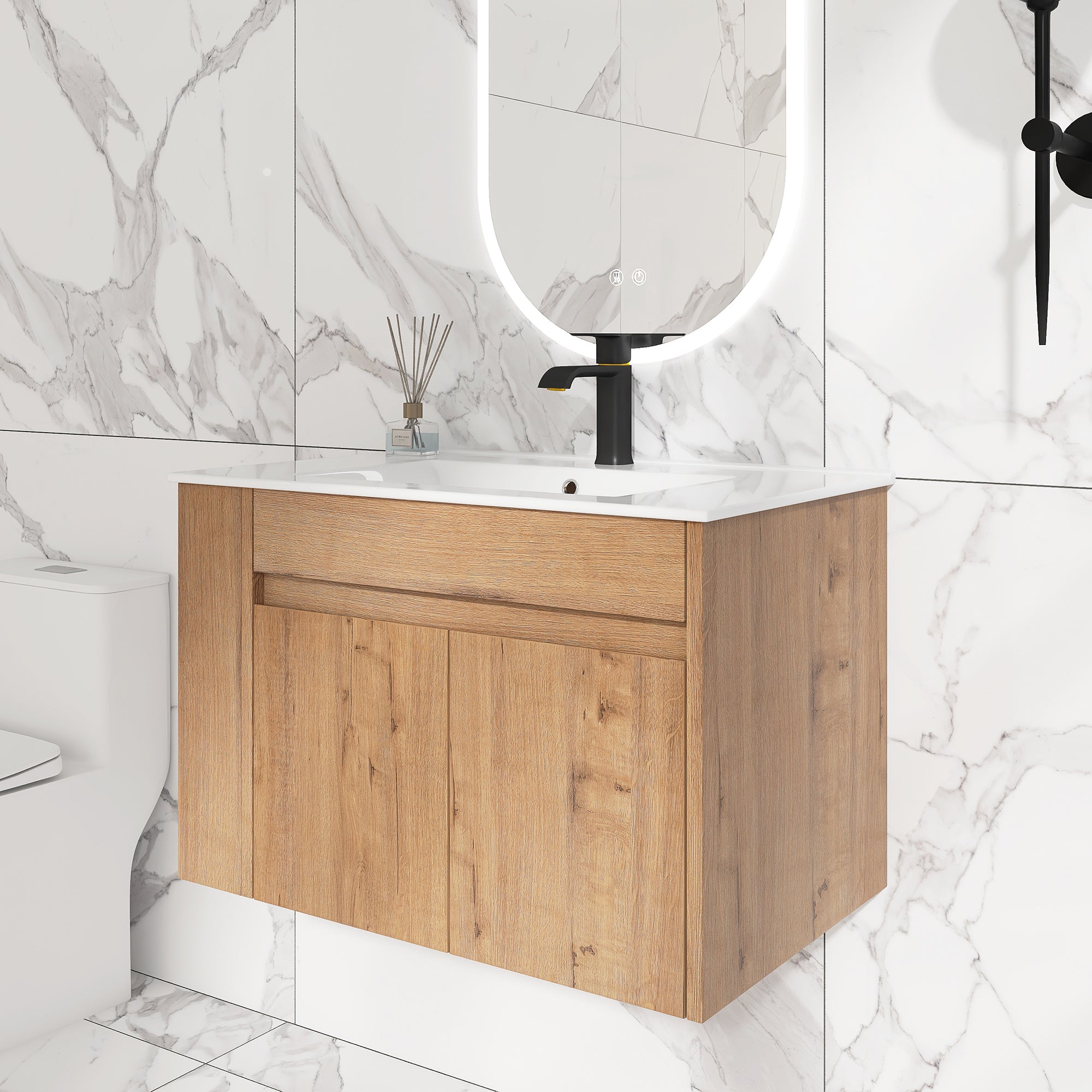 30 inch Plywood Wall-Mounted Bathroom Vanity Set with Integrated Ceramic Sink