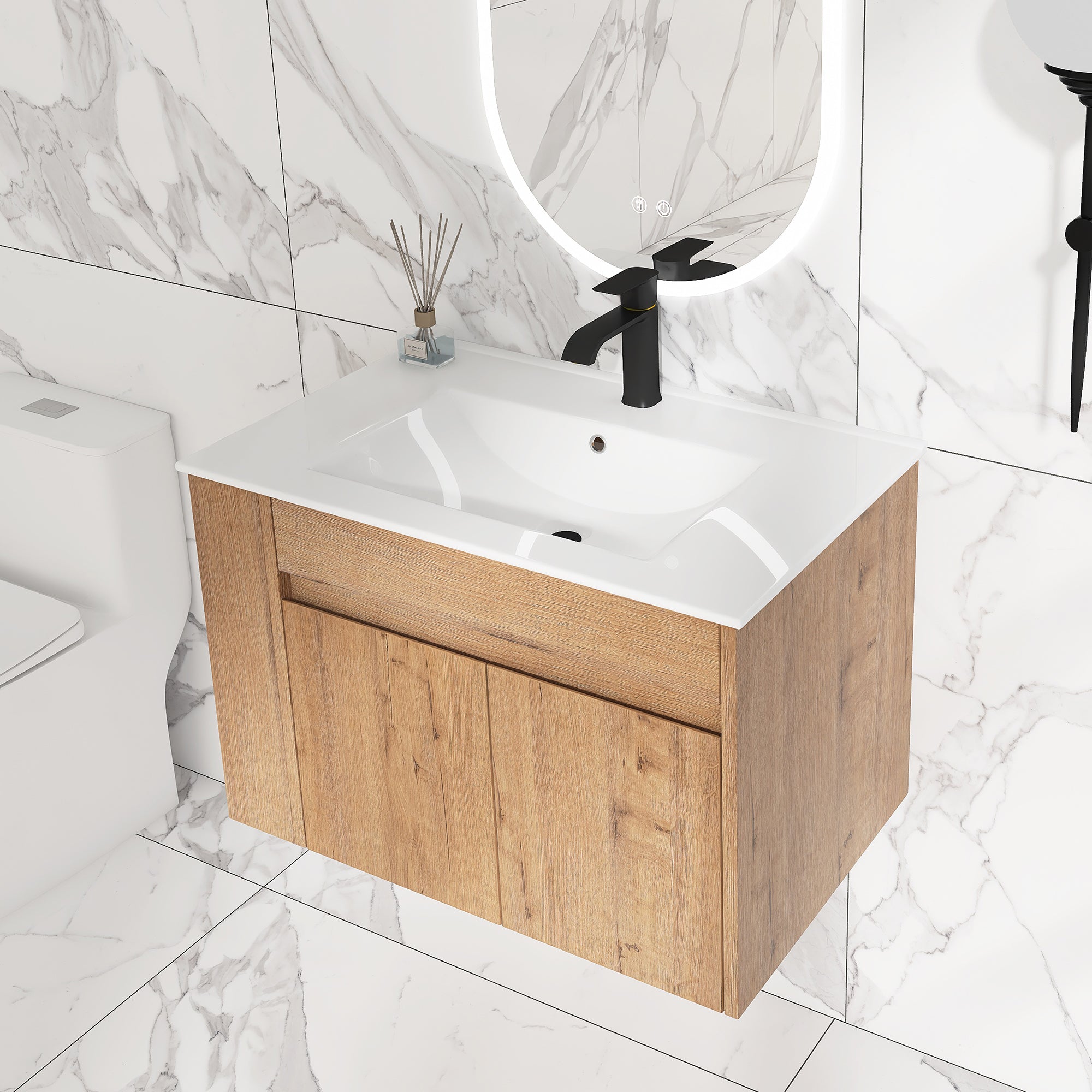 30 inch Plywood Wall-Mounted Bathroom Vanity Set with Integrated Ceramic Sink