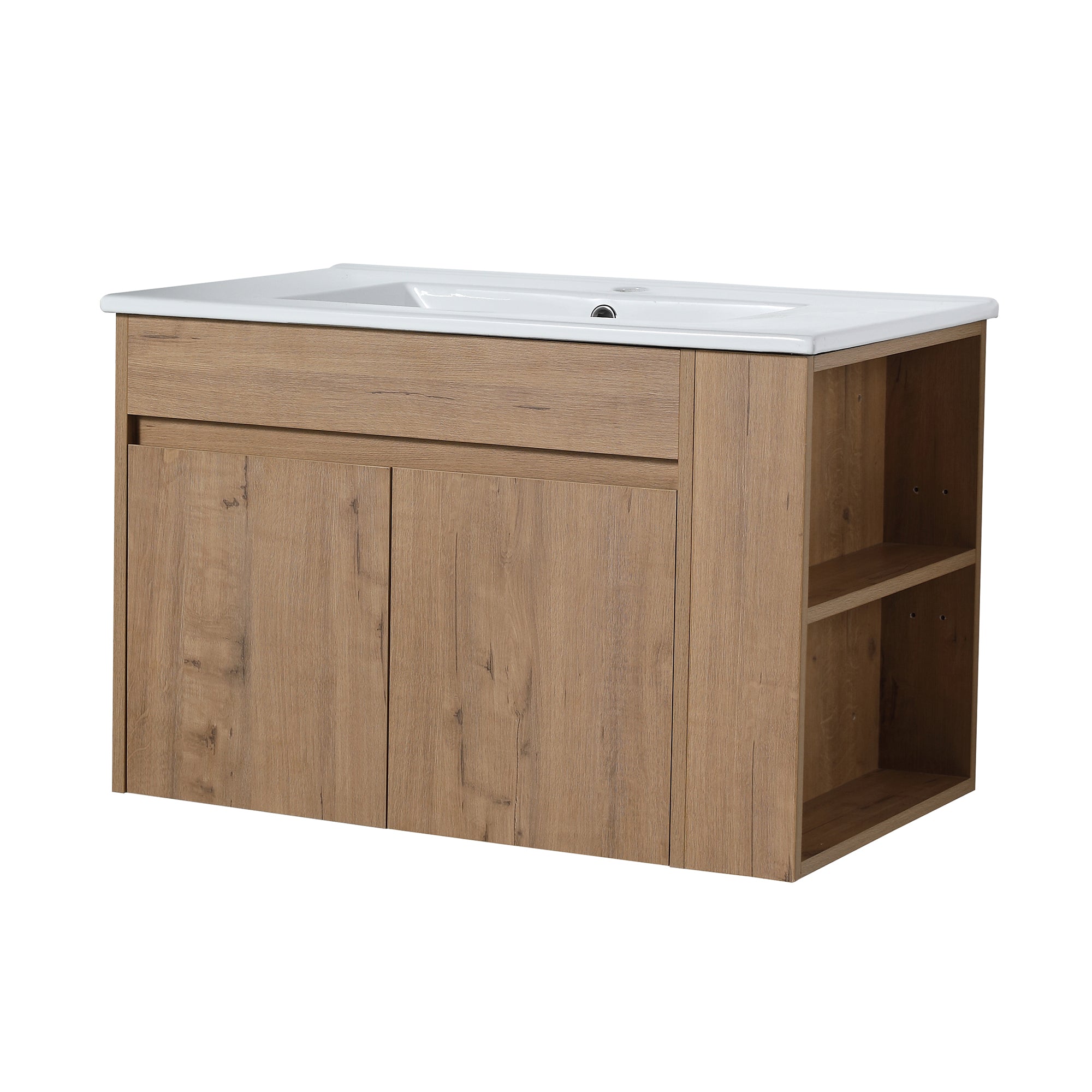 30 inch Plywood Wall-Mounted Bathroom Vanity Set with Integrated Ceramic Sink