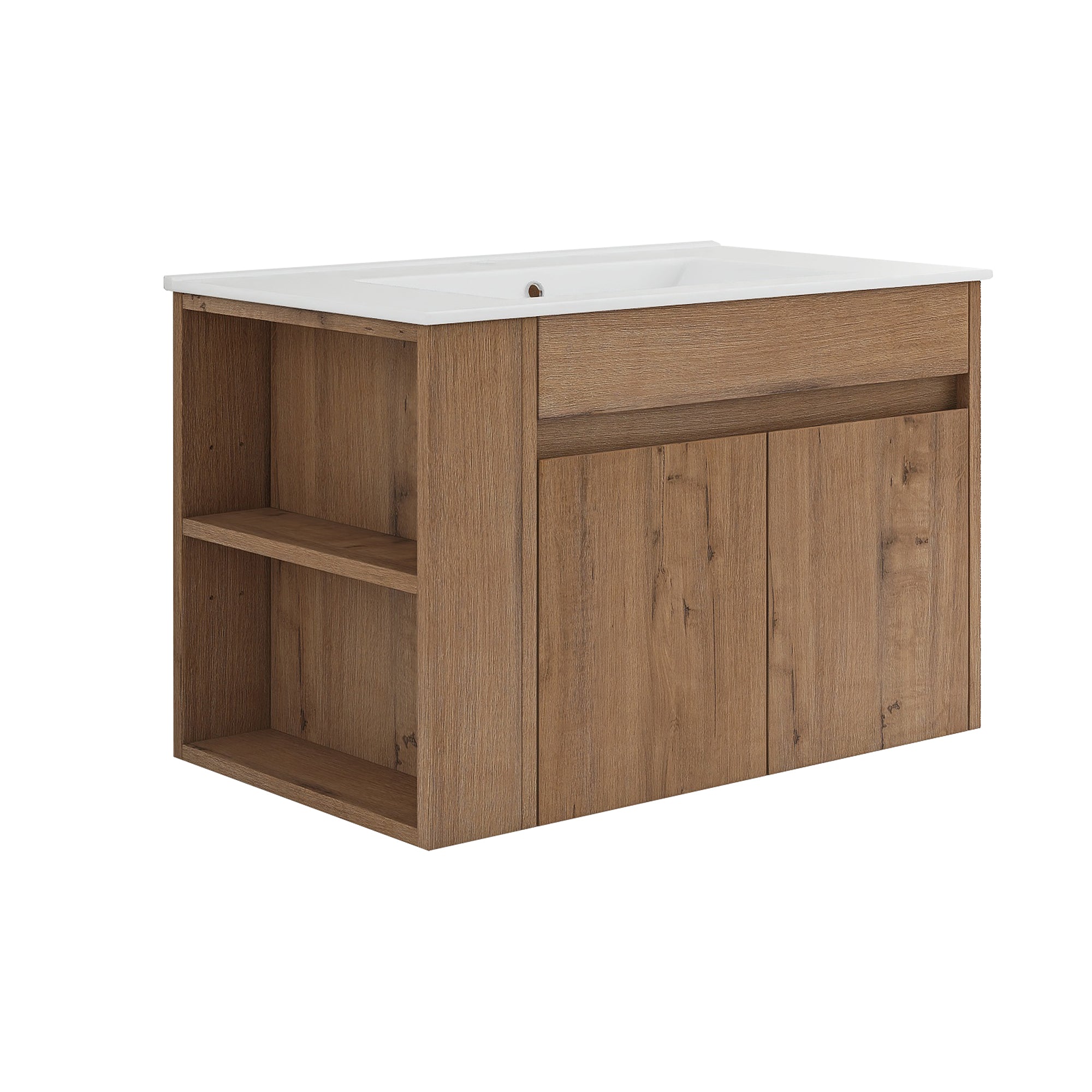 30 inch Plywood Wall-Mounted Bathroom Vanity Set with Integrated Ceramic Sink