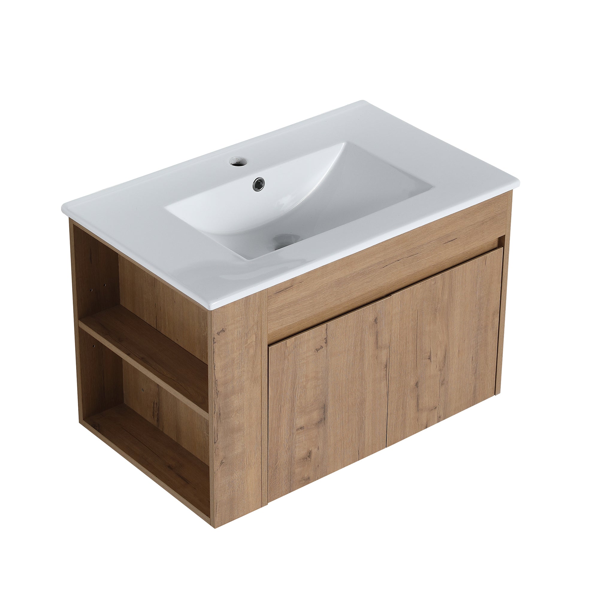 30 inch Plywood Wall-Mounted Bathroom Vanity Set with Integrated Ceramic Sink