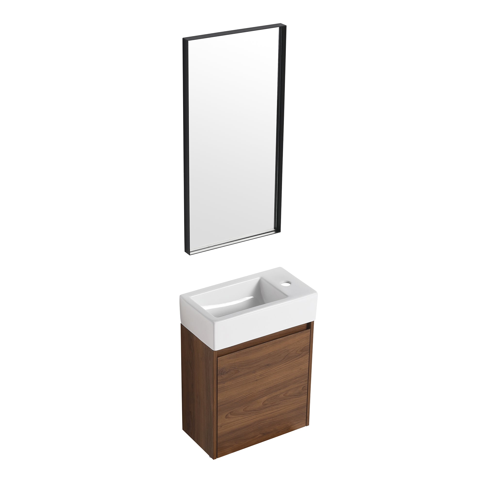 18 in. Plywood Wall Mounted Bathroom Vanity Set in Brown Ebony with Integrated Ceramic Sink