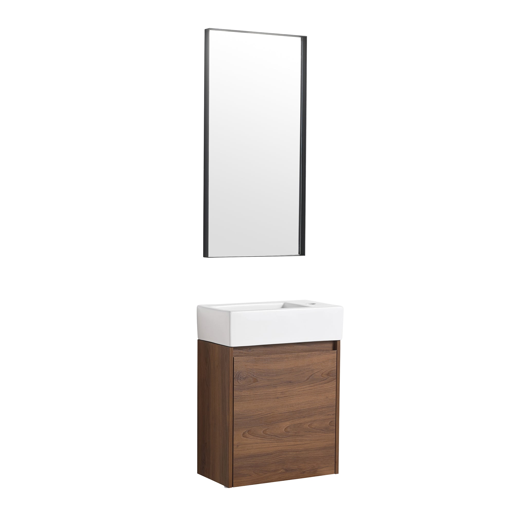 18 in. Plywood Wall Mounted Bathroom Vanity Set in Brown Ebony with Integrated Ceramic Sink