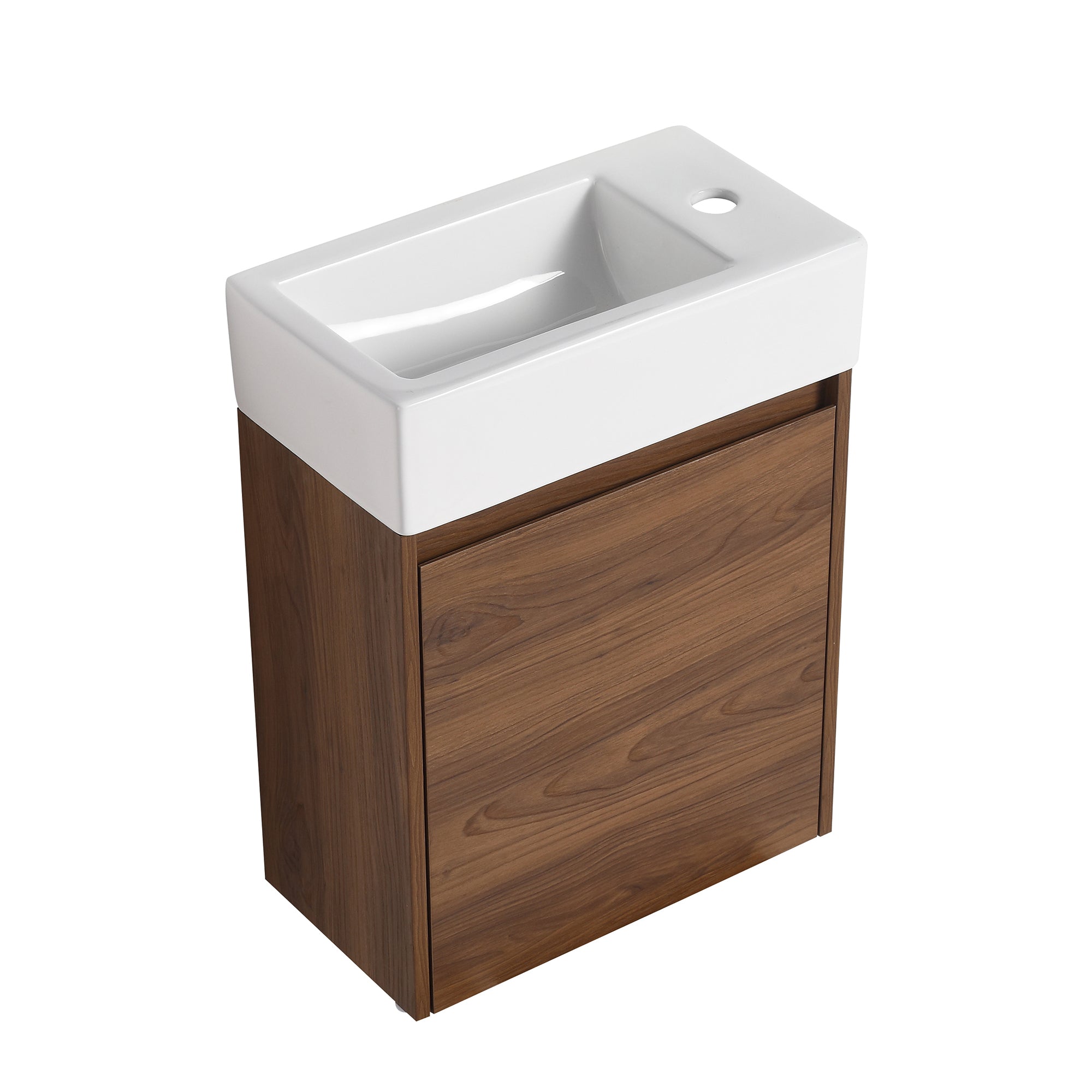 18 in. Plywood Wall Mounted Bathroom Vanity Set in Brown Ebony with Integrated Ceramic Sink