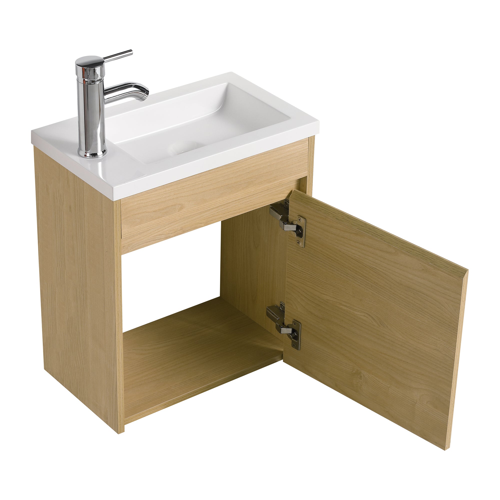 16 in. Plywood Wall Mounted Bathroom Vanity Set in Light Teak with Integrated Resin Sink