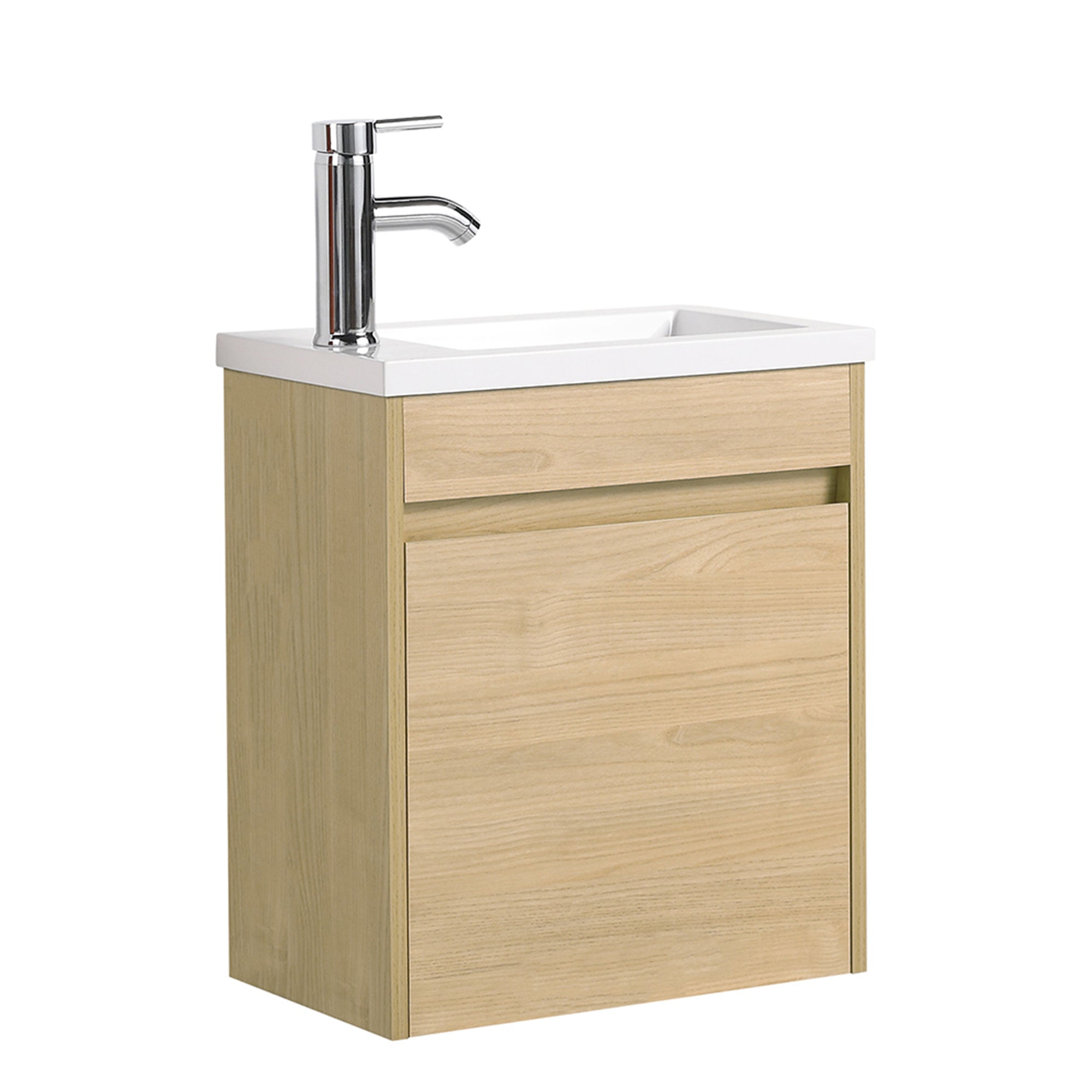 16 in. Plywood Wall Mounted Bathroom Vanity Set in Light Teak with Integrated Resin Sink