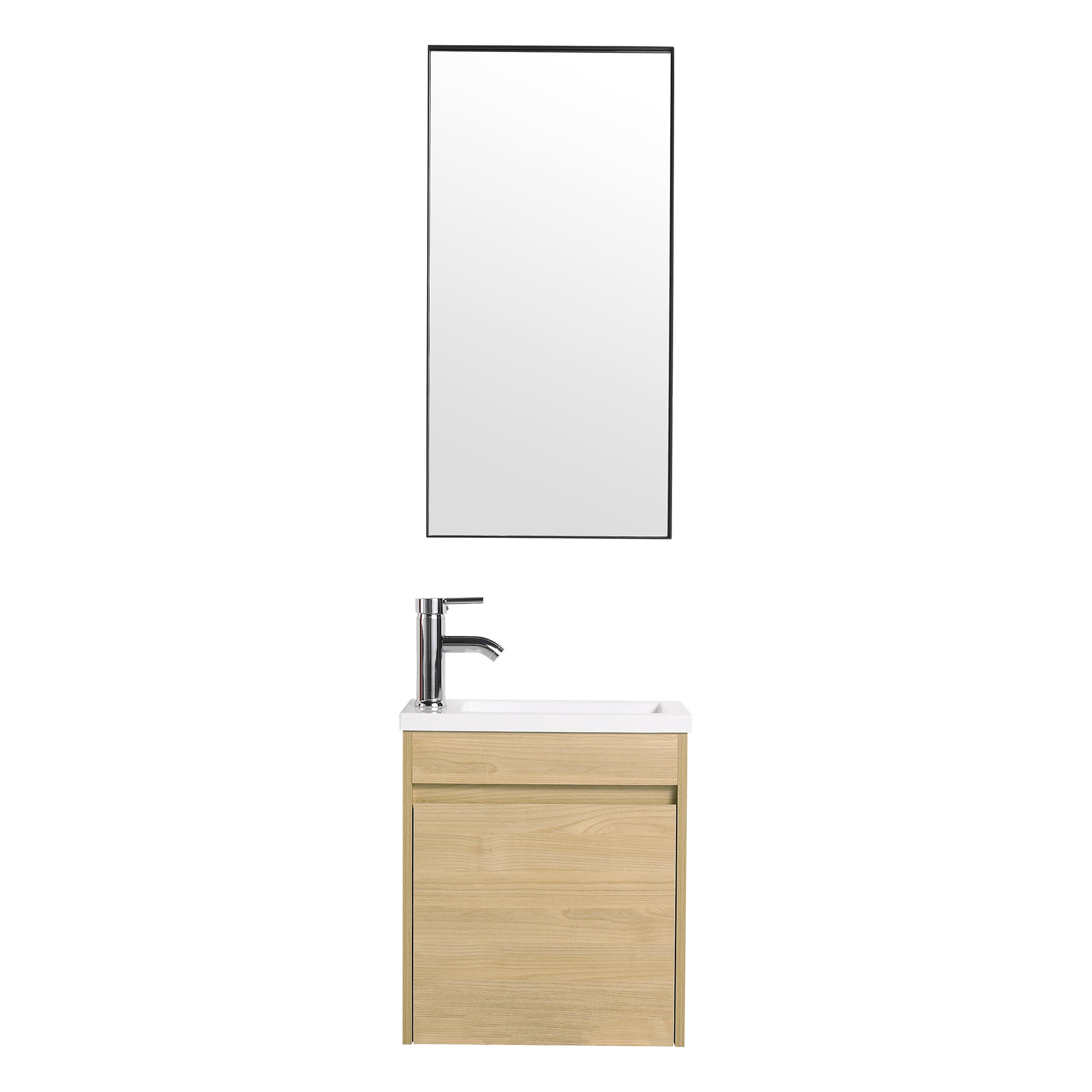 16 in. Plywood Wall Mounted Bathroom Vanity Set in Light Teak with Integrated Resin Sink