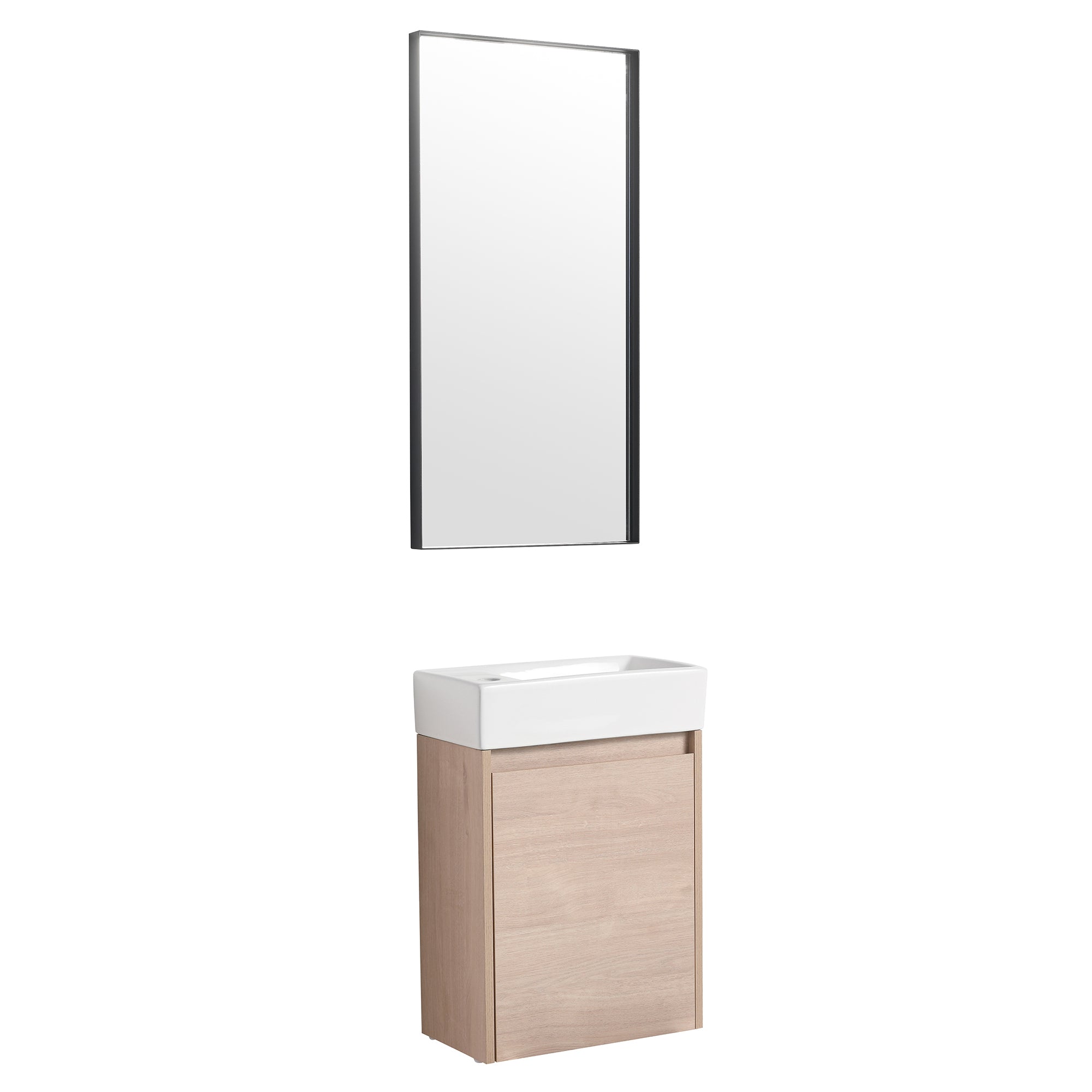 16 in. Plywood Wall Mounted Bathroom Vanity Set in Plain Light Oak with Integrated Ceramic Sink