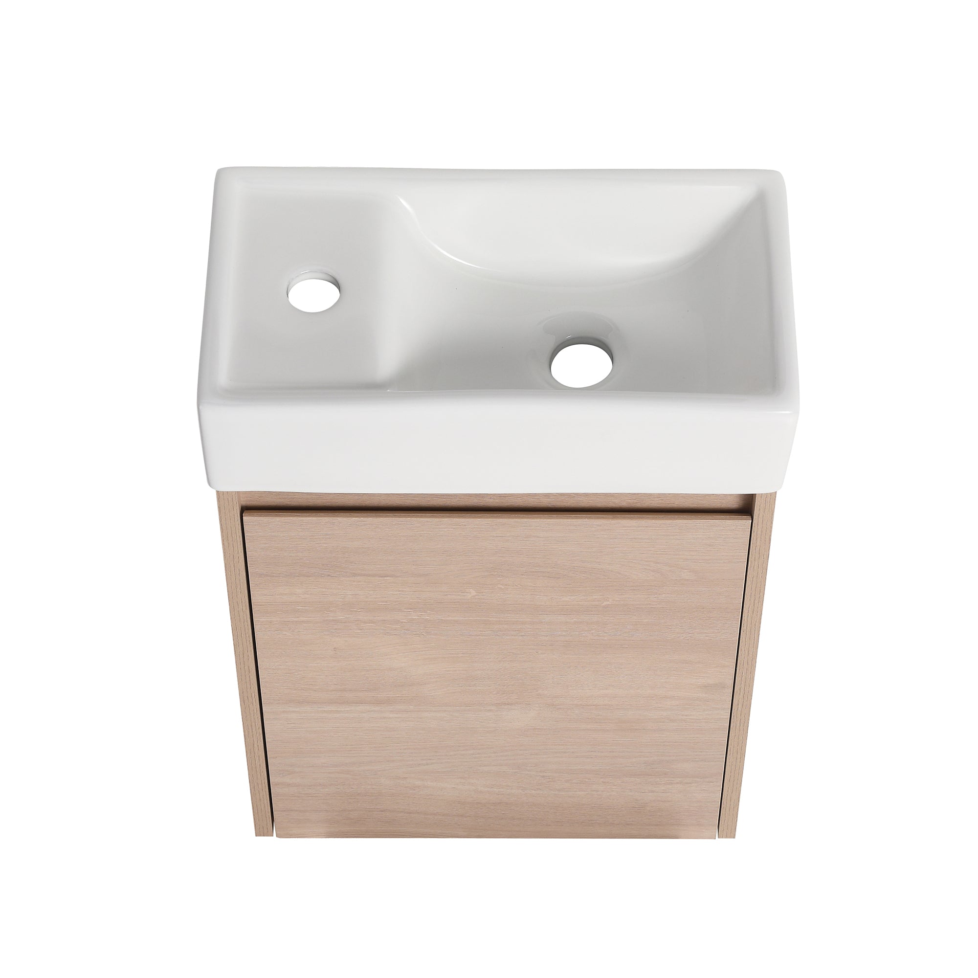 16 in. Plywood Freestanding Bathroom Vanity Set in Plain Light Oak with Integrated Ceramic Sink