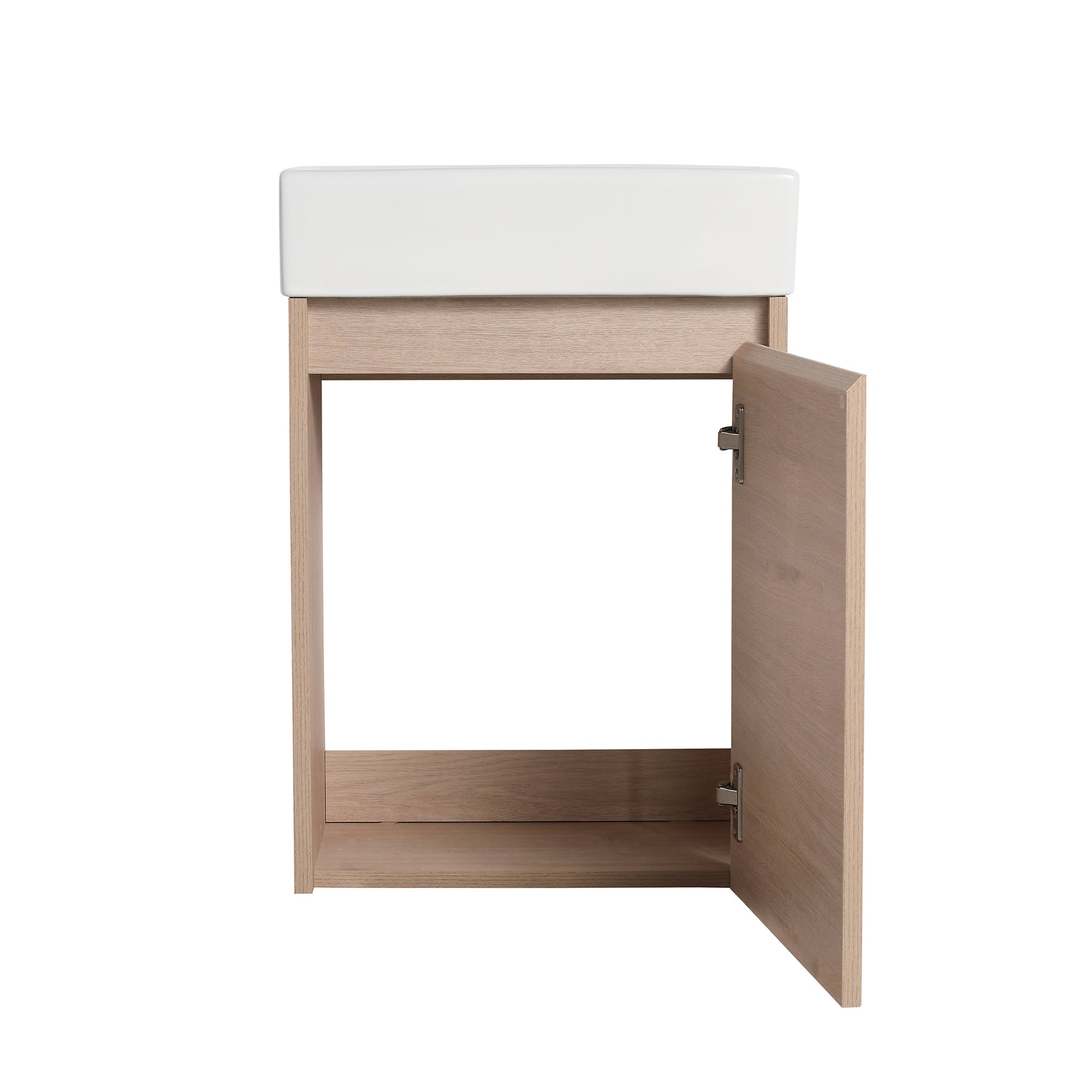 16 in. Plywood Freestanding Bathroom Vanity Set in Plain Light Oak with Integrated Ceramic Sink