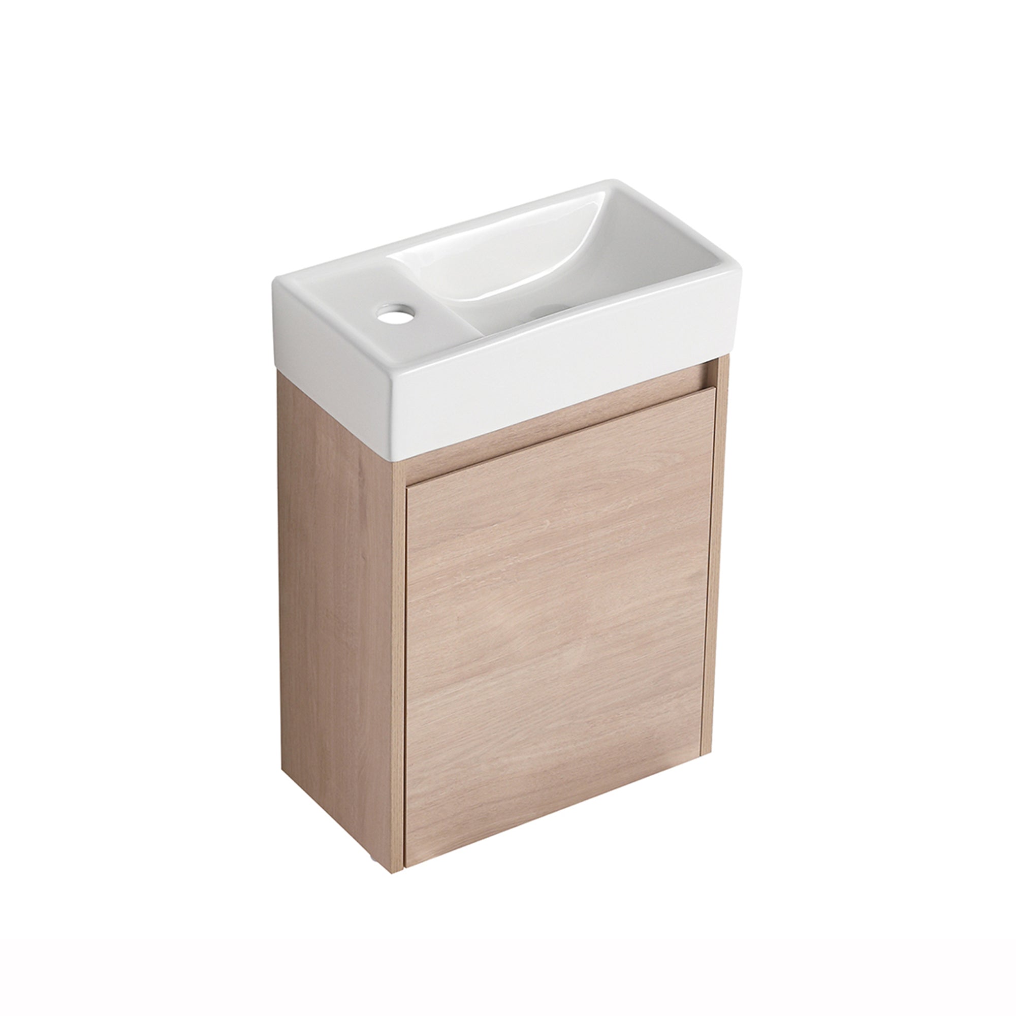 16 in. Plywood Freestanding Bathroom Vanity Set in Plain Light Oak with Integrated Ceramic Sink