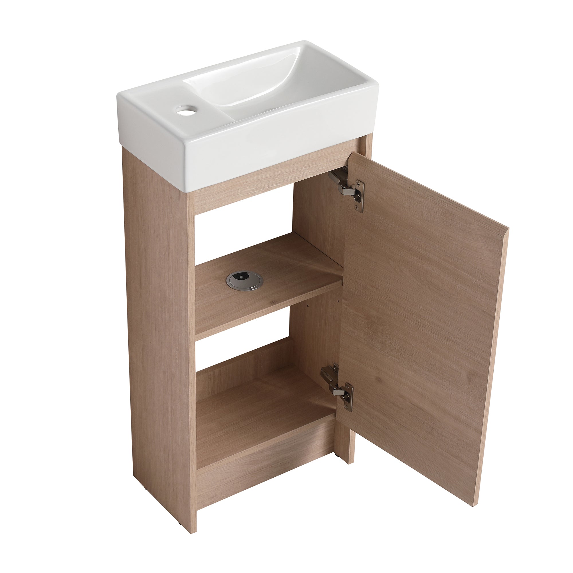 16 in. Plywood Freestanding Bathroom Vanity Set in Plain Light Oak with Integrated Ceramic Sink