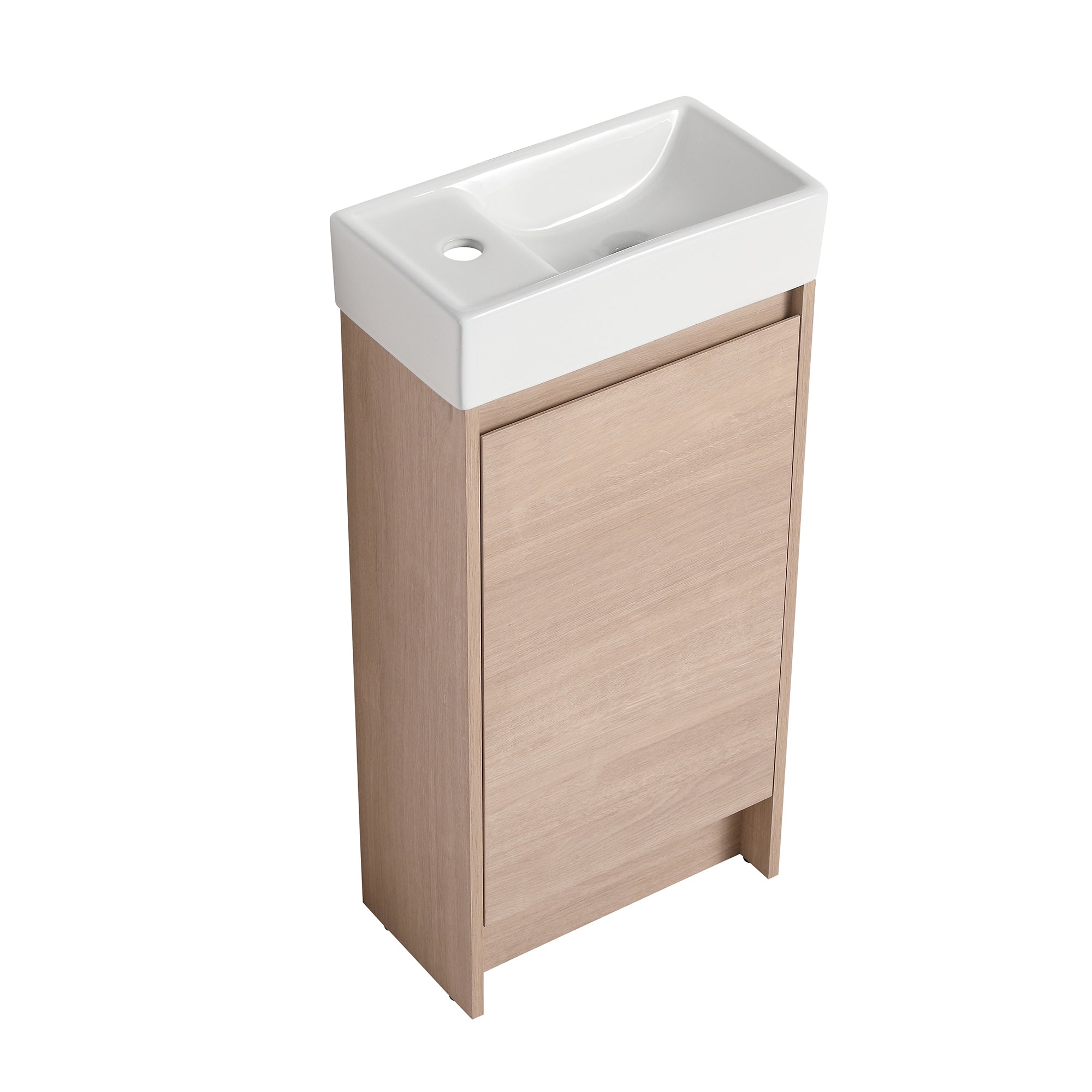 16 in. Plywood Freestanding Bathroom Vanity Set in Plain Light Oak with Integrated Ceramic Sink