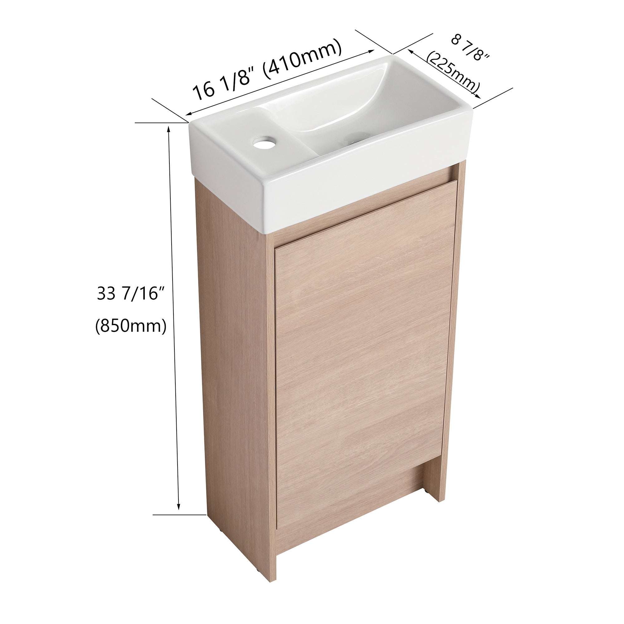 16 in. Plywood Freestanding Bathroom Vanity Set in Plain Light Oak with Integrated Ceramic Sink