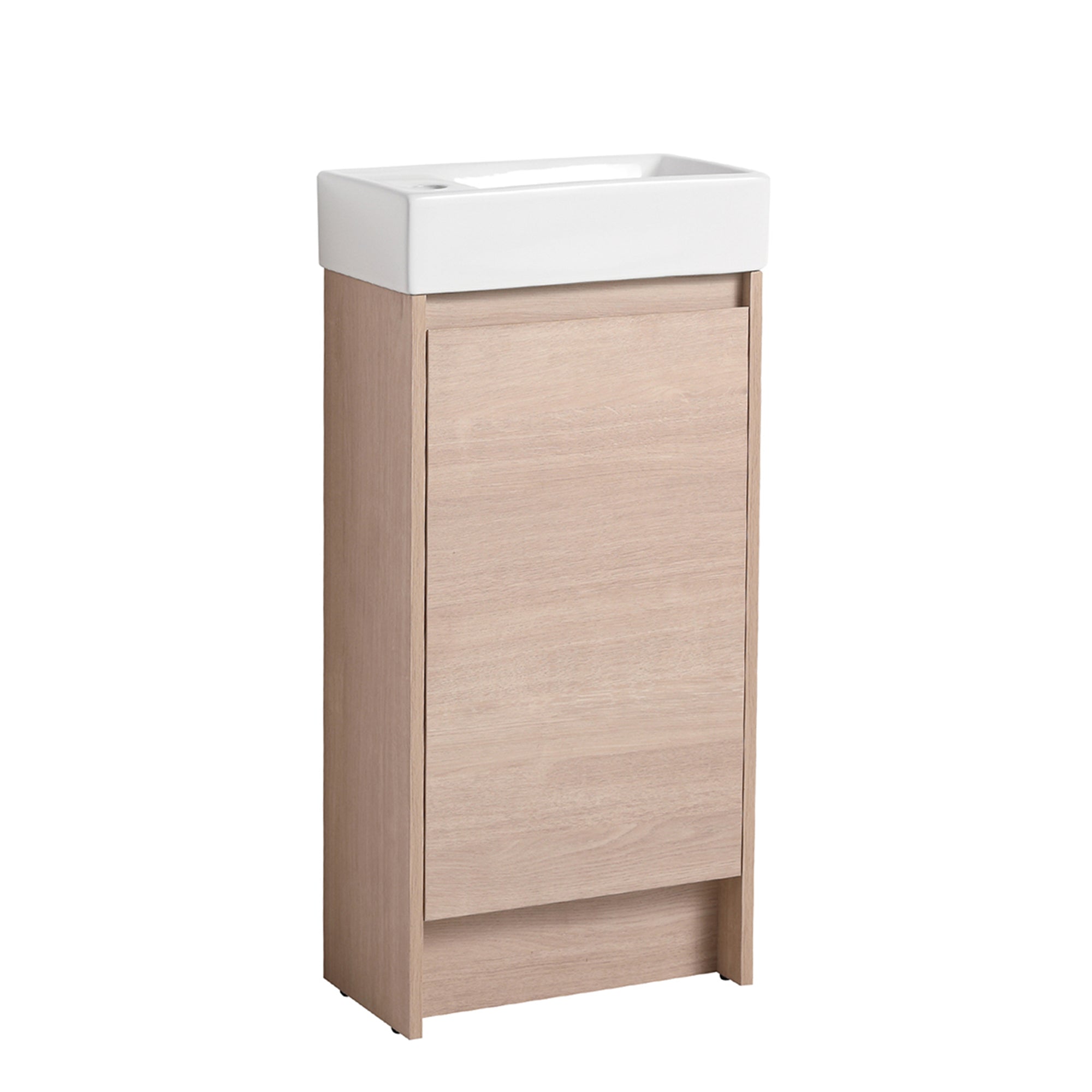 16 in. Plywood Freestanding Bathroom Vanity Set in Plain Light Oak with Integrated Ceramic Sink