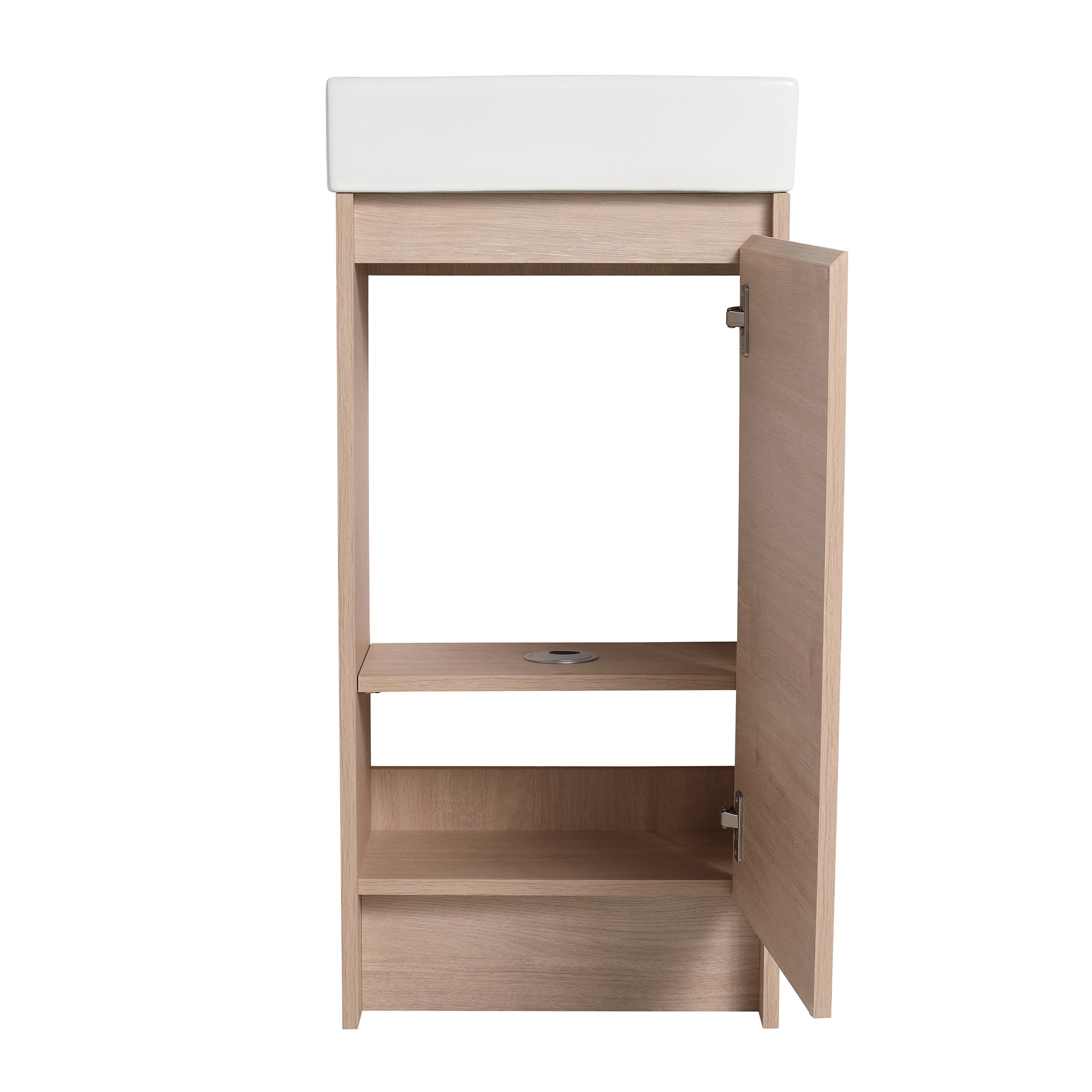 16 in. Plywood Freestanding Bathroom Vanity Set in Plain Light Oak with Integrated Ceramic Sink