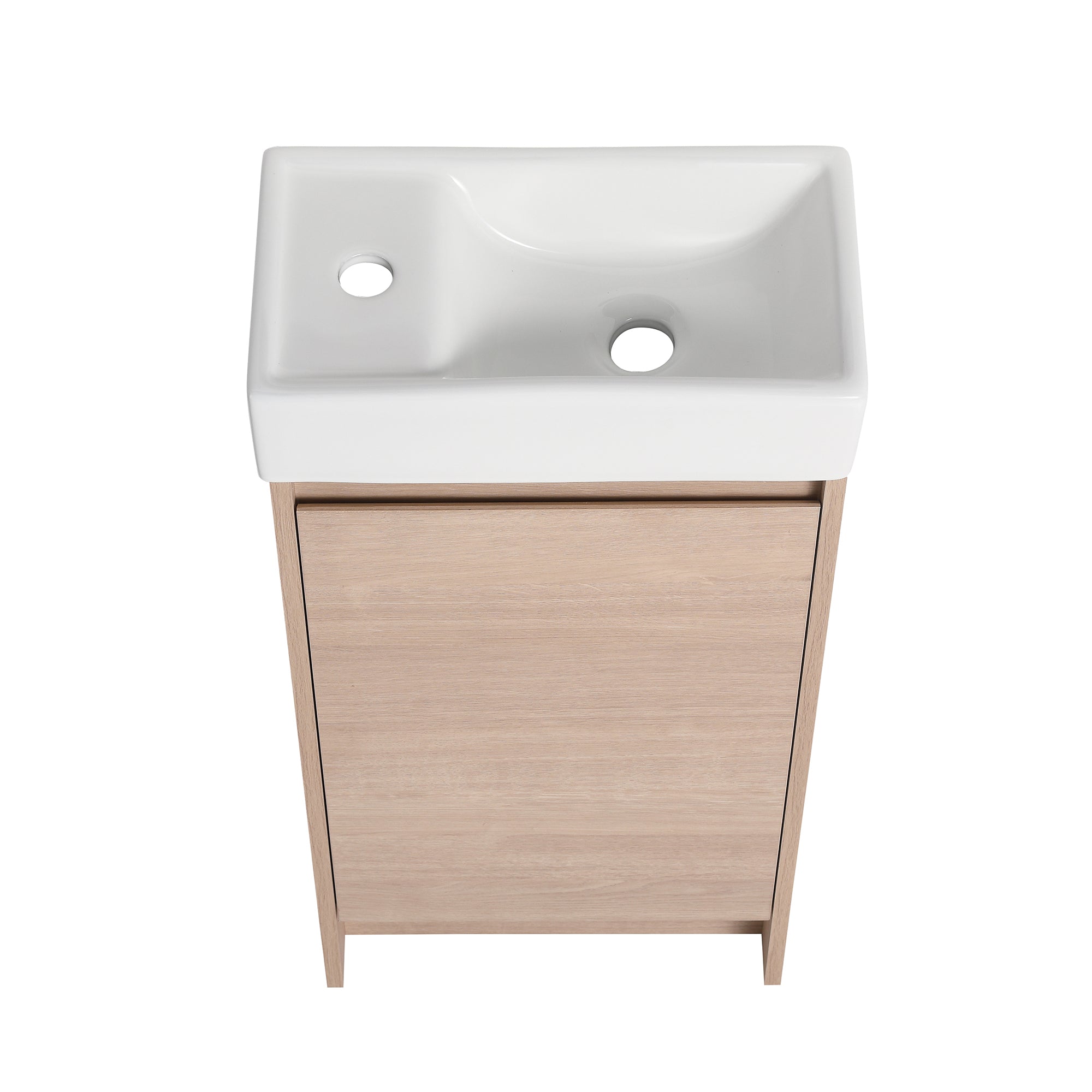 16 in. Plywood Freestanding Bathroom Vanity Set in Plain Light Oak with Integrated Ceramic Sink