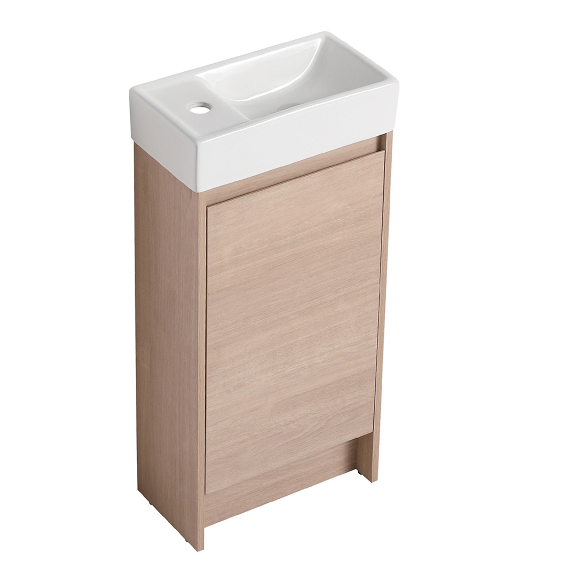 16 in. Plywood Freestanding Bathroom Vanity Set in Plain Light Oak with Integrated Ceramic Sink