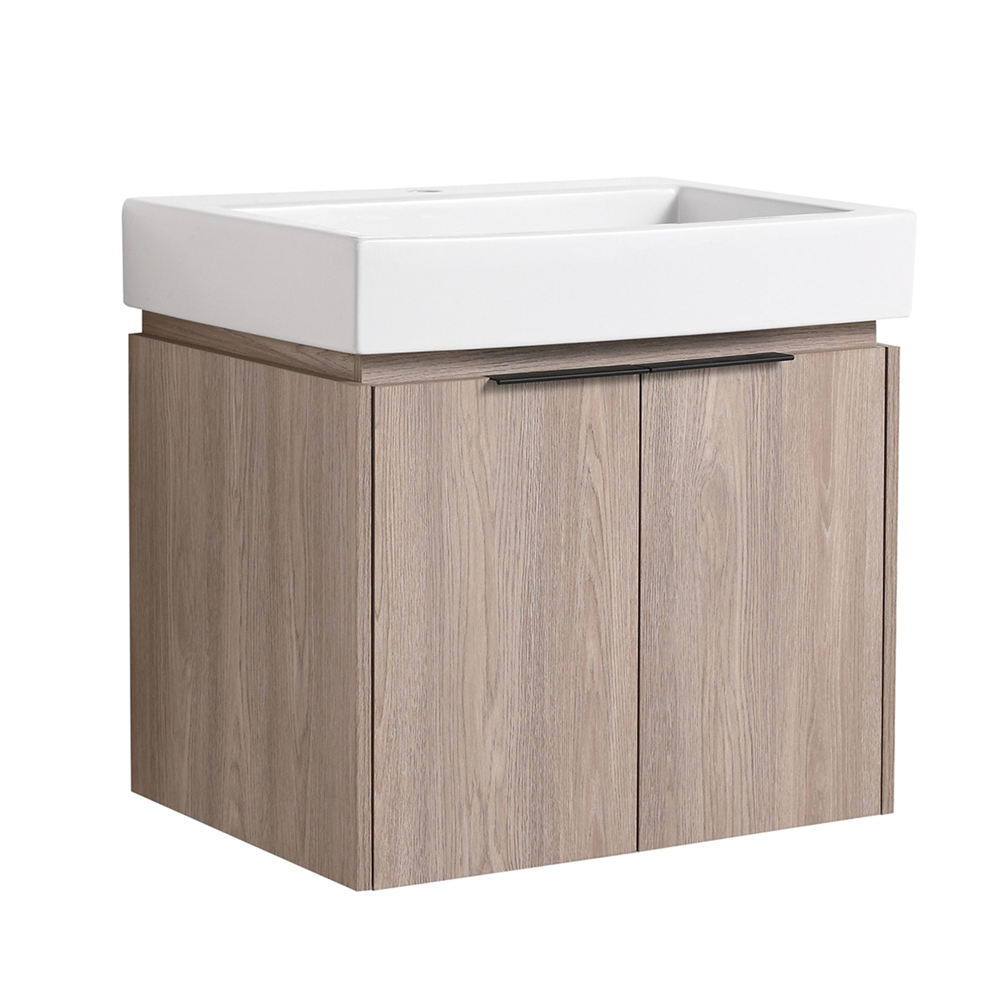 24 in. Plywood Wall Mounted Bathroom Vanity Set in White oak with Integrated Ceramic Sink
