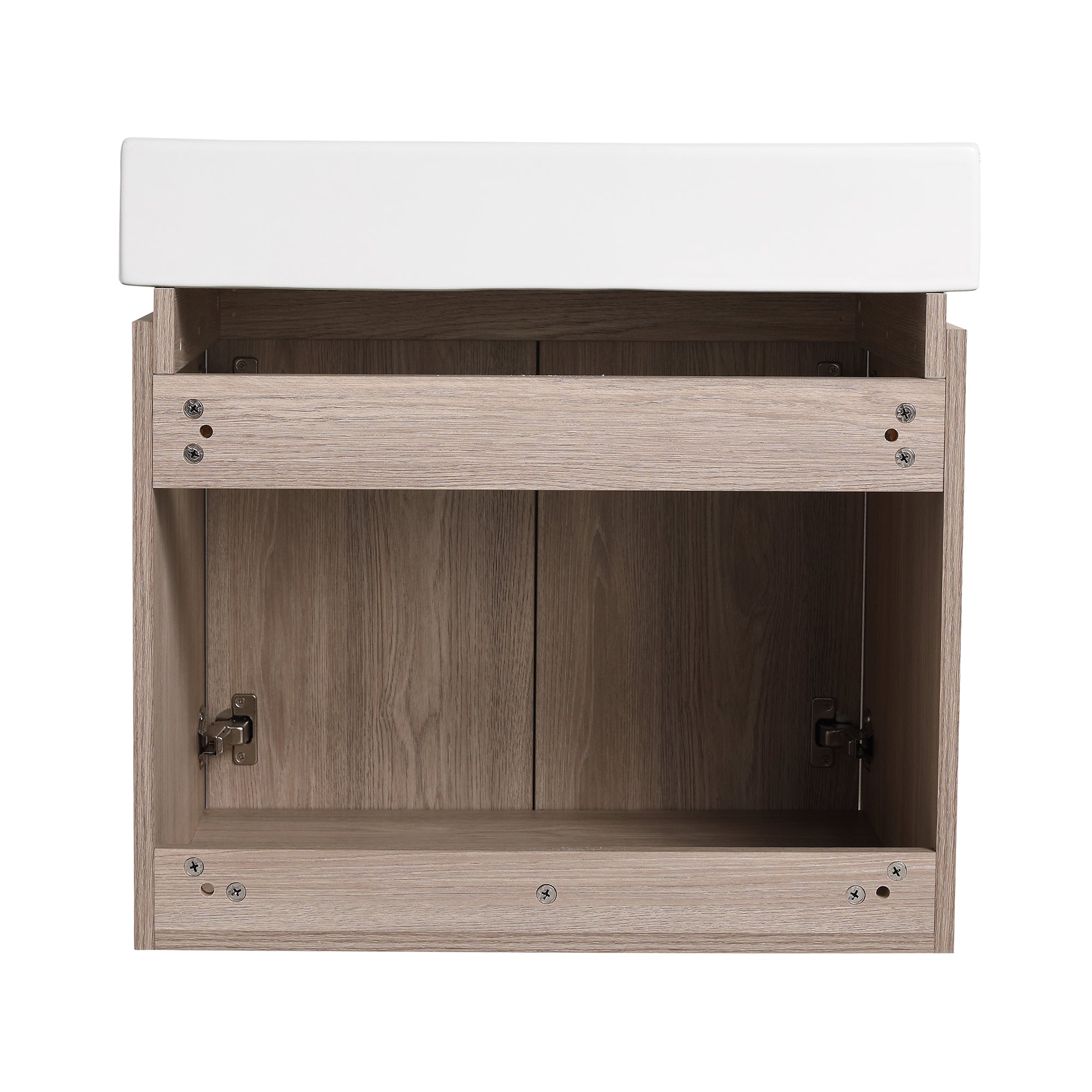 24 in. Plywood Wall Mounted Bathroom Vanity Set in White oak with Integrated Ceramic Sink