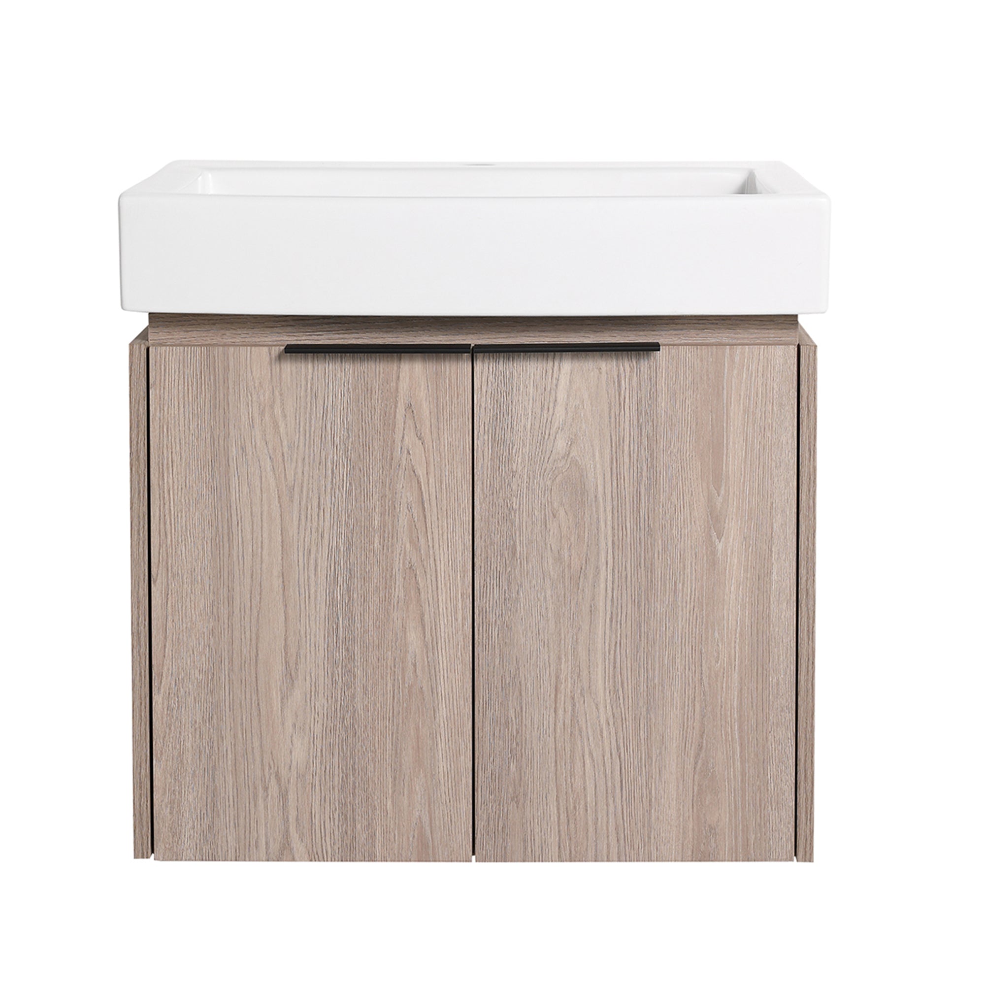 24 in. Plywood Wall Mounted Bathroom Vanity Set in White oak with Integrated Ceramic Sink