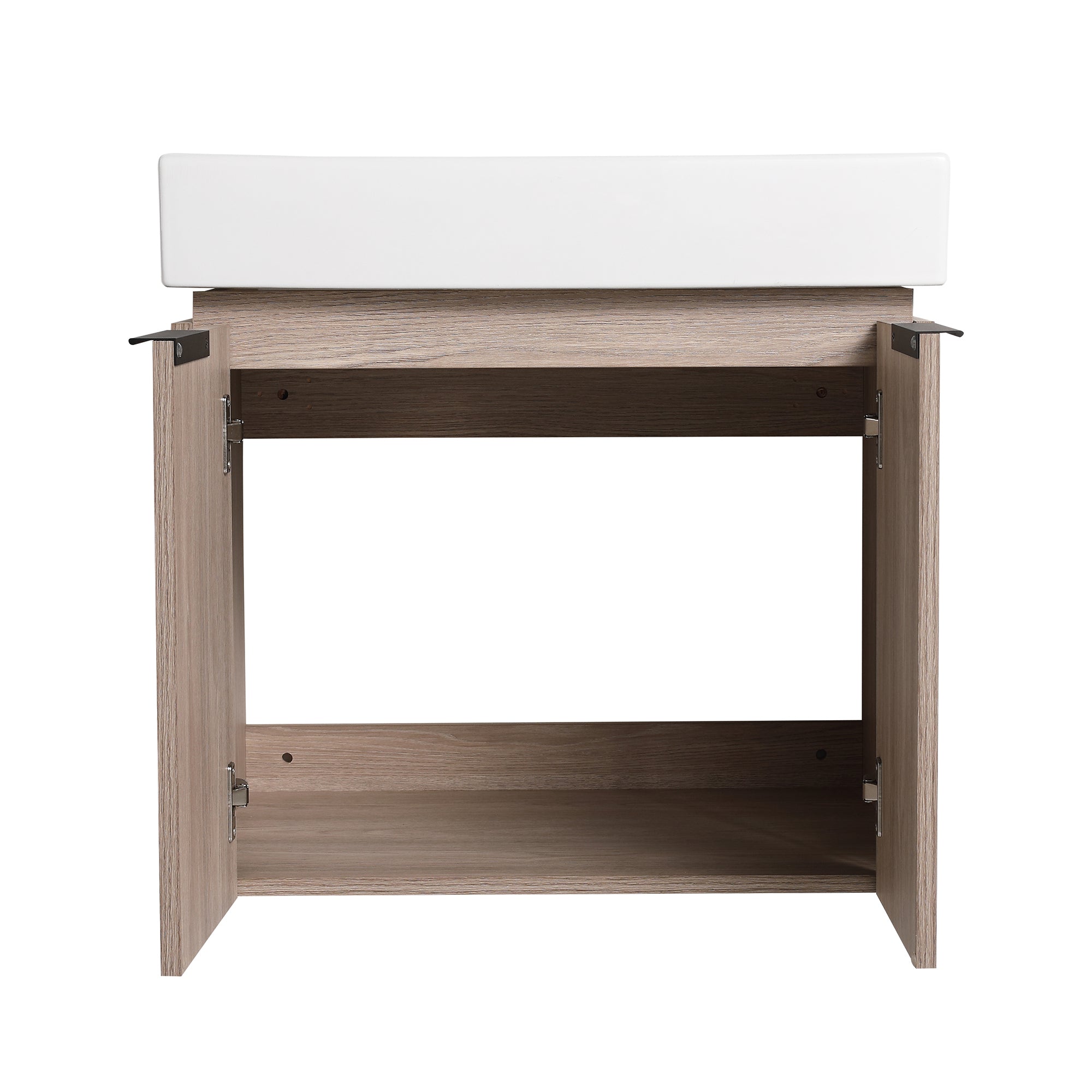24 in. Plywood Wall Mounted Bathroom Vanity Set in White oak with Integrated Ceramic Sink