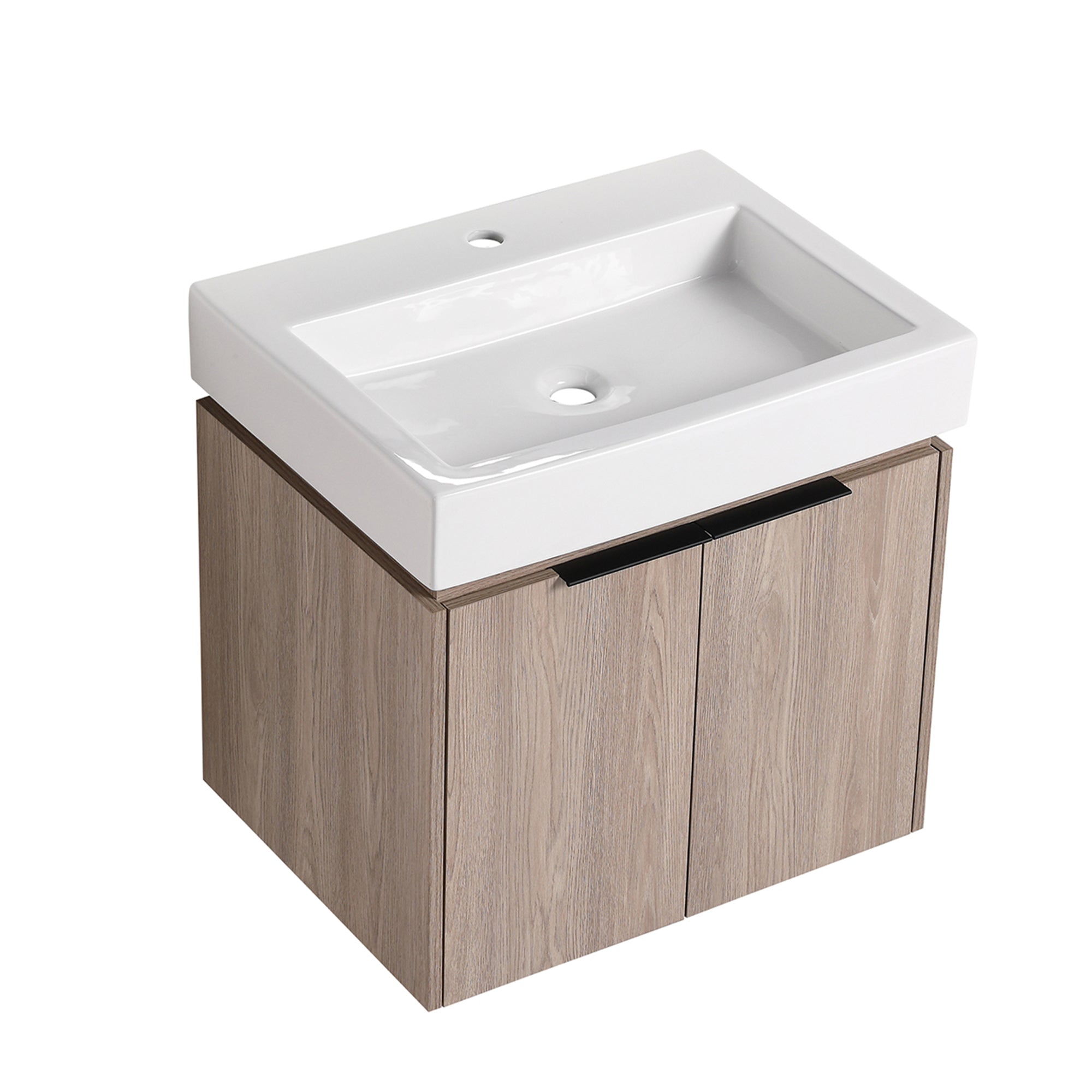 24 in. Plywood Wall Mounted Bathroom Vanity Set in White oak with Integrated Ceramic Sink